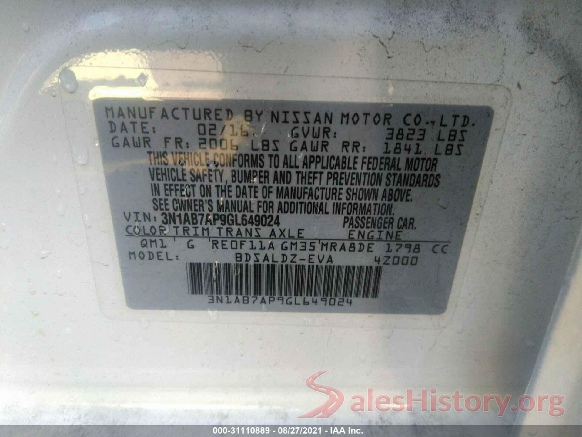 3N1AB7AP9GL649024 2016 NISSAN SENTRA