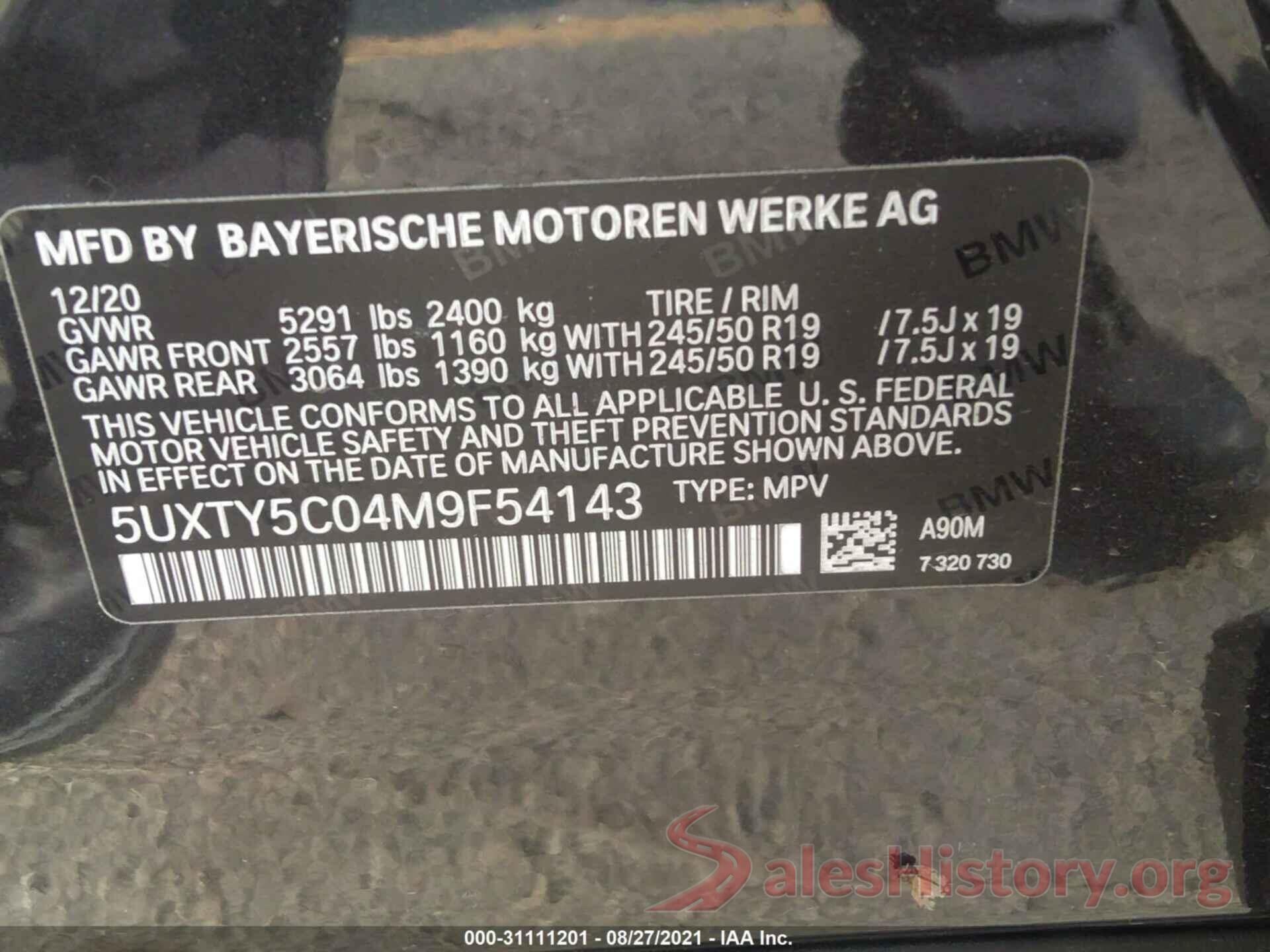 5UXTY5C04M9F54143 2021 BMW X3