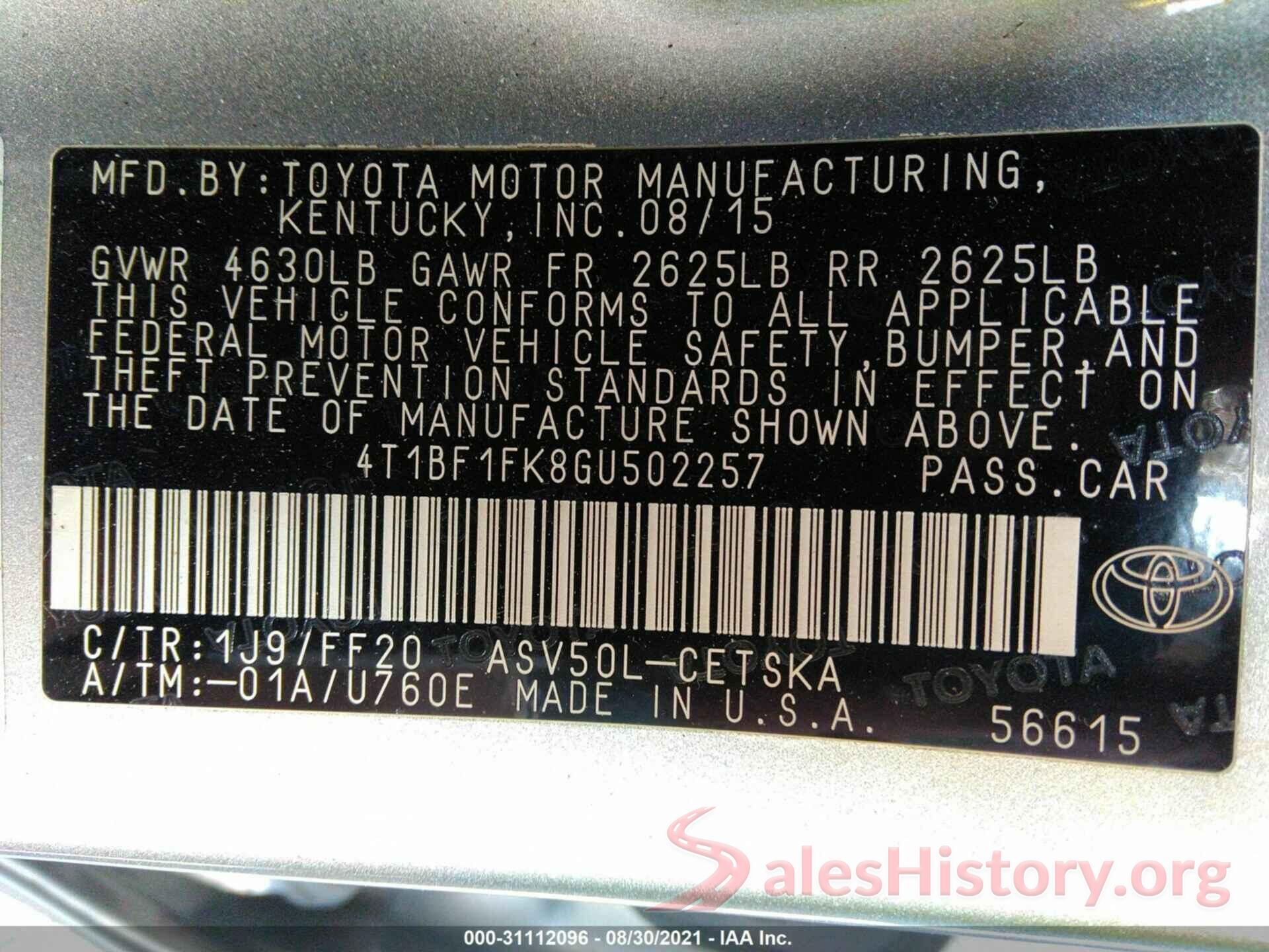 4T1BF1FK8GU502257 2016 TOYOTA CAMRY