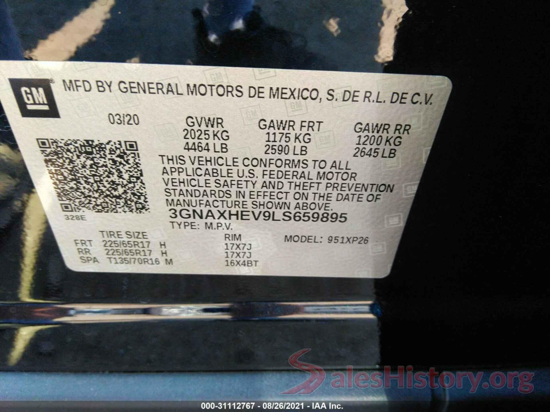 3GNAXHEV9LS659895 2020 CHEVROLET EQUINOX