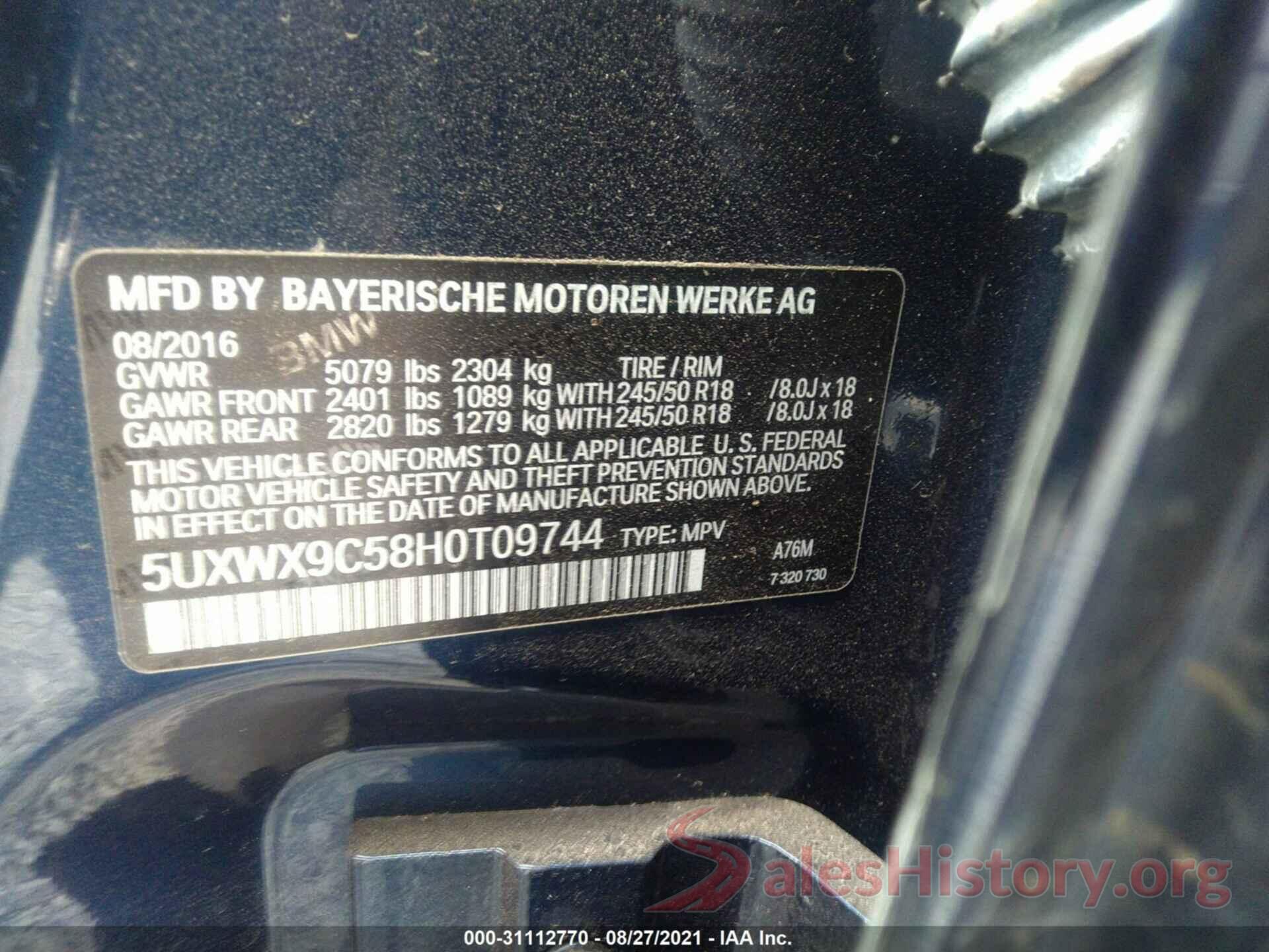 5UXWX9C58H0T09744 2017 BMW X3