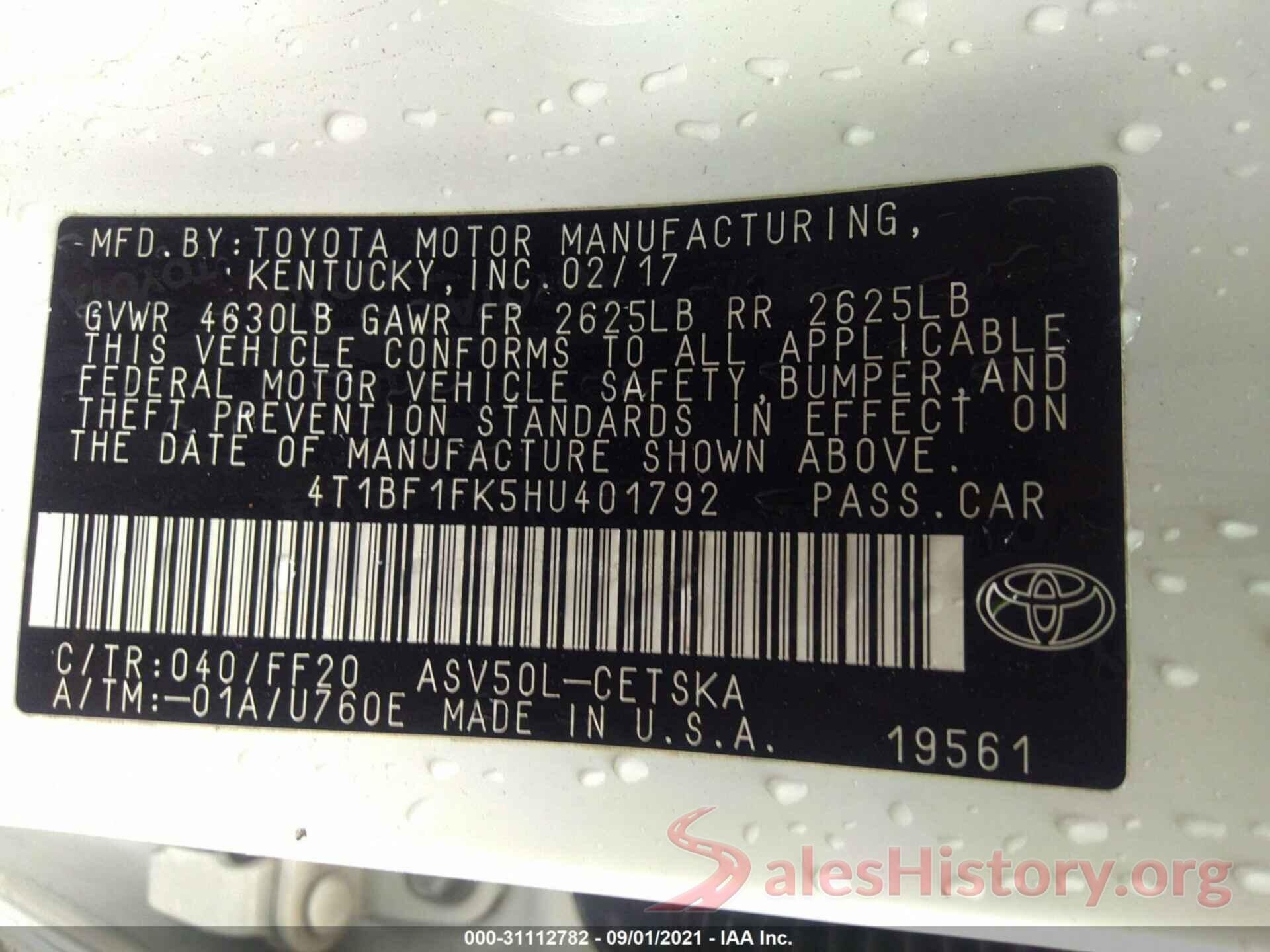 4T1BF1FK5HU401792 2017 TOYOTA CAMRY