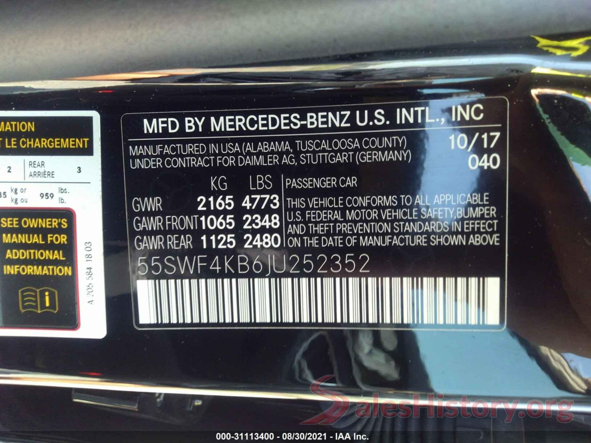 55SWF4KB6JU252352 2018 MERCEDES-BENZ C-CLASS