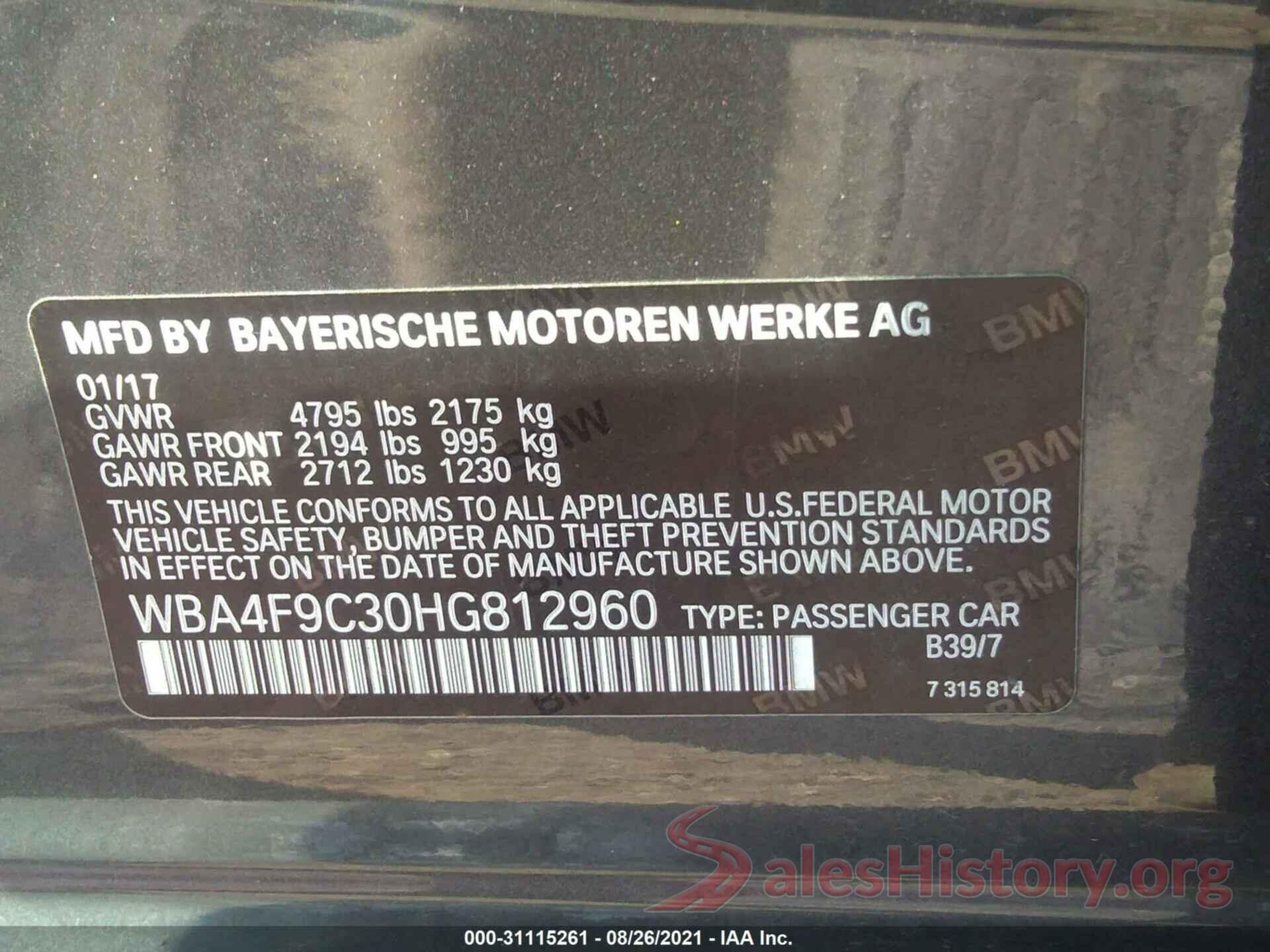 WBA4F9C30HG812960 2017 BMW 4 SERIES