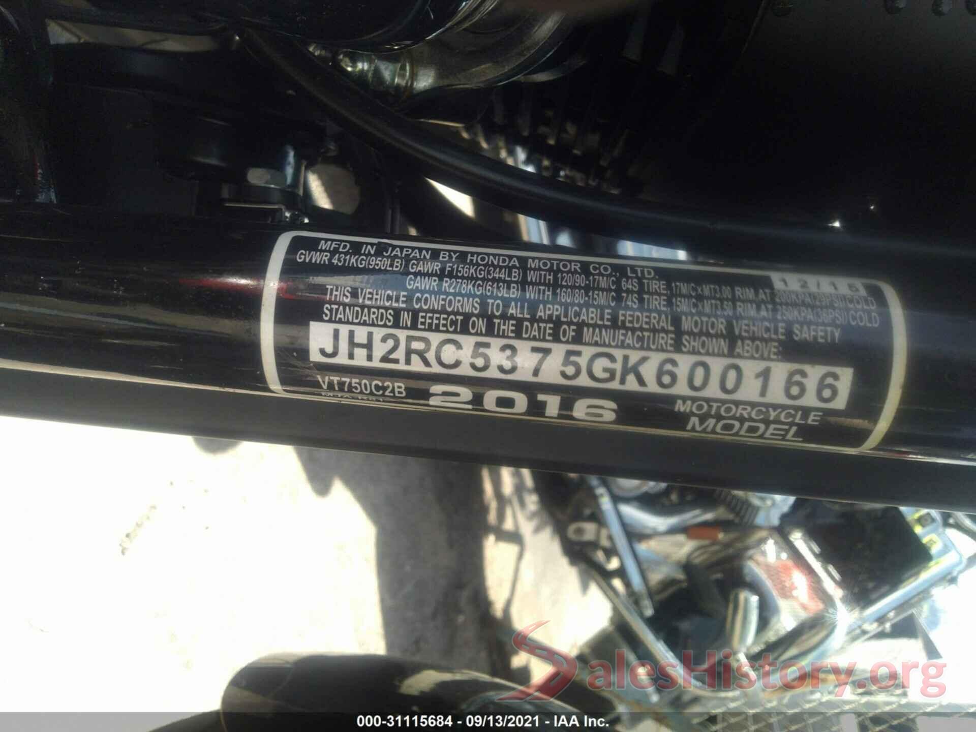 JH2RC5375GK600166 2016 HONDA VT750