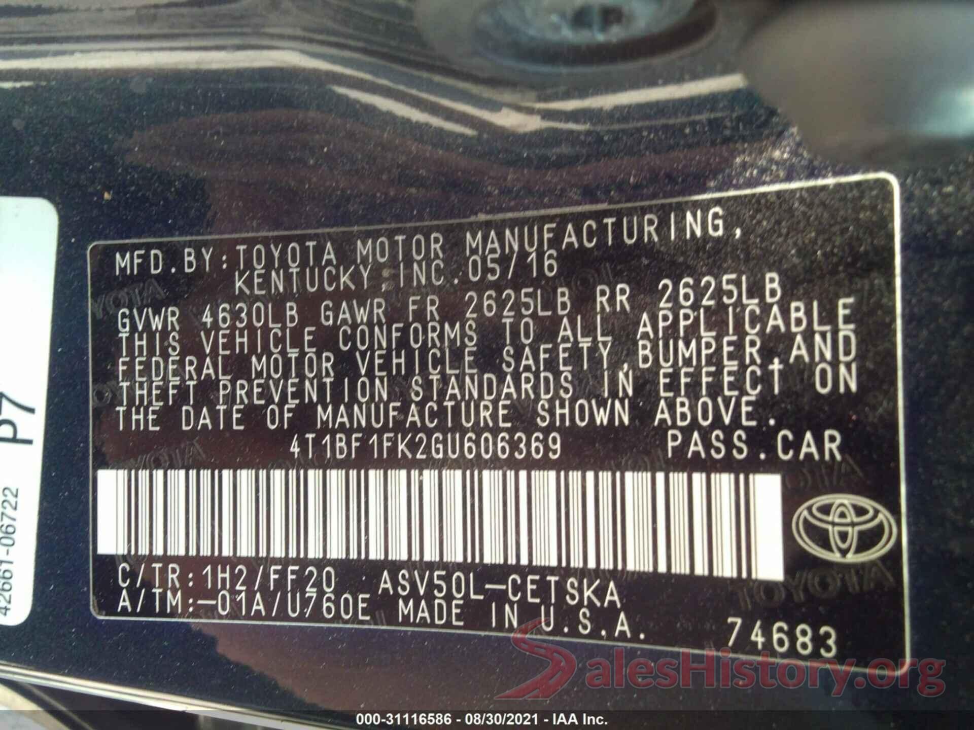 4T1BF1FK2GU606369 2016 TOYOTA CAMRY