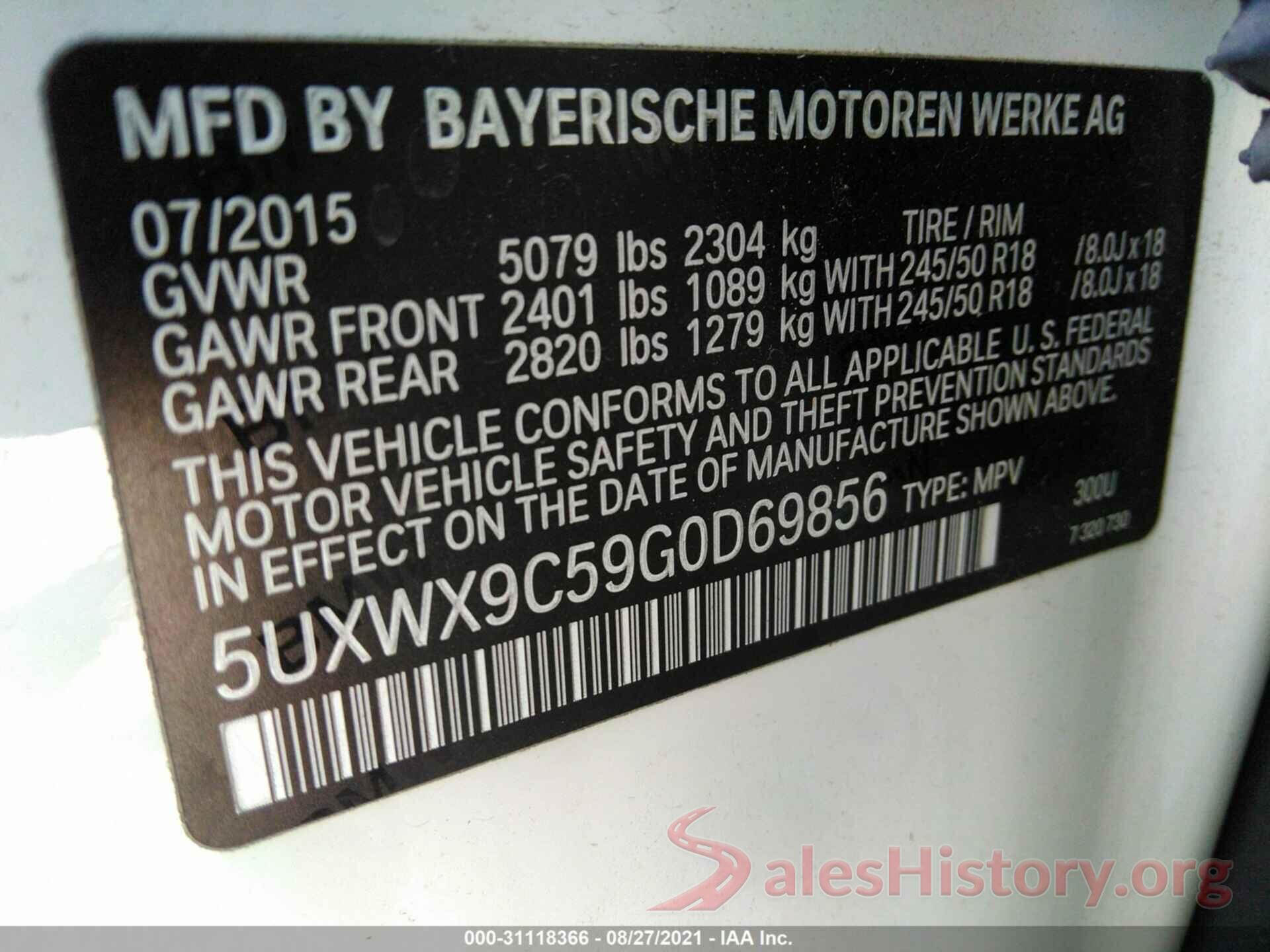 5UXWX9C59G0D69856 2016 BMW X3