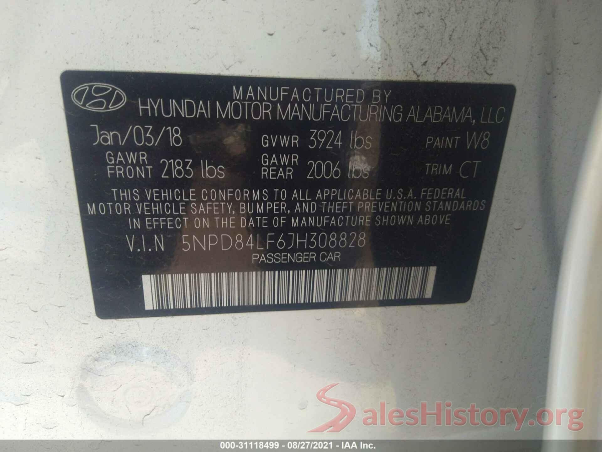 5NPD84LF6JH308828 2018 HYUNDAI ELANTRA