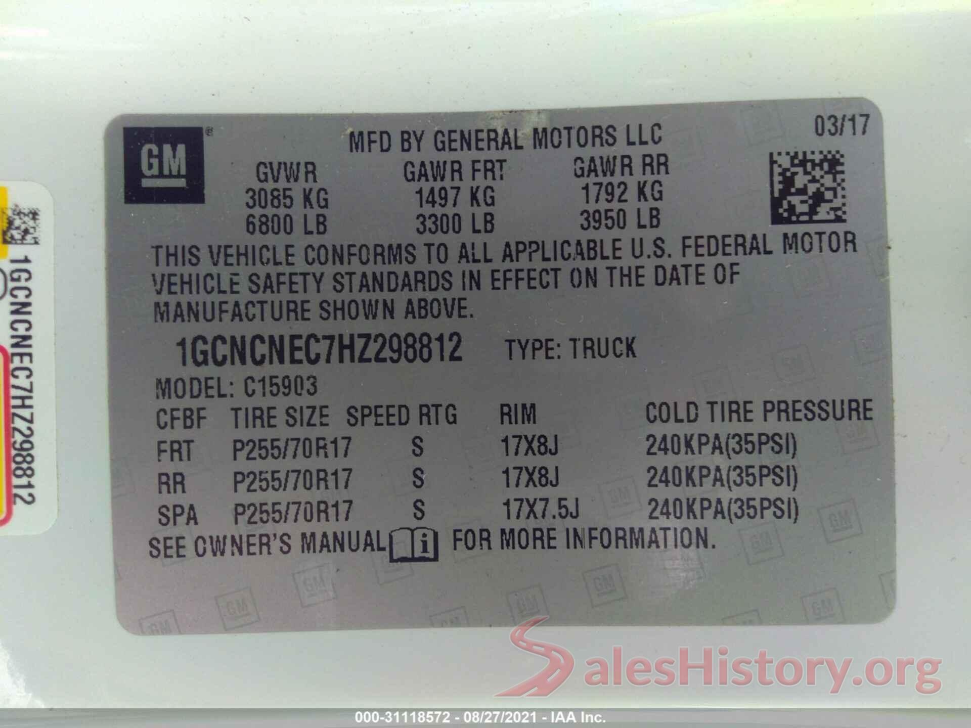 1GCNCNEC7HZ298812 2017 CHEVROLET SILVERADO 1500