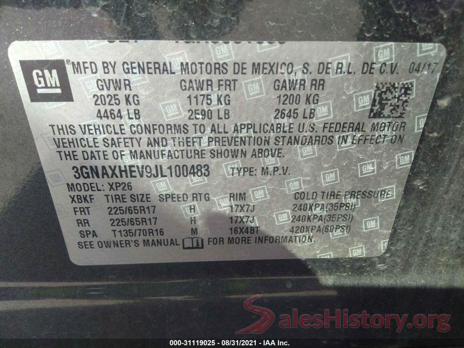 3GNAXHEV9JL100483 2018 CHEVROLET EQUINOX