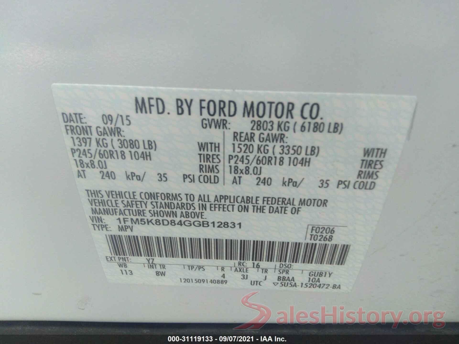 1FM5K8D84GGB12831 2016 FORD EXPLORER