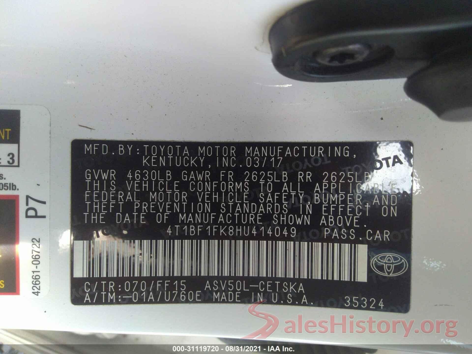 4T1BF1FK8HU414049 2017 TOYOTA CAMRY