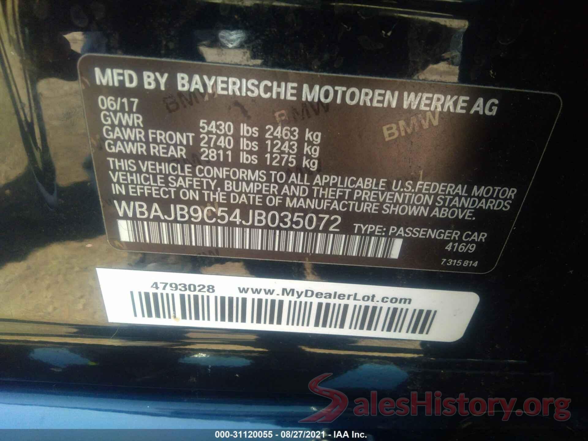 WBAJB9C54JB035072 2018 BMW 5 SERIES