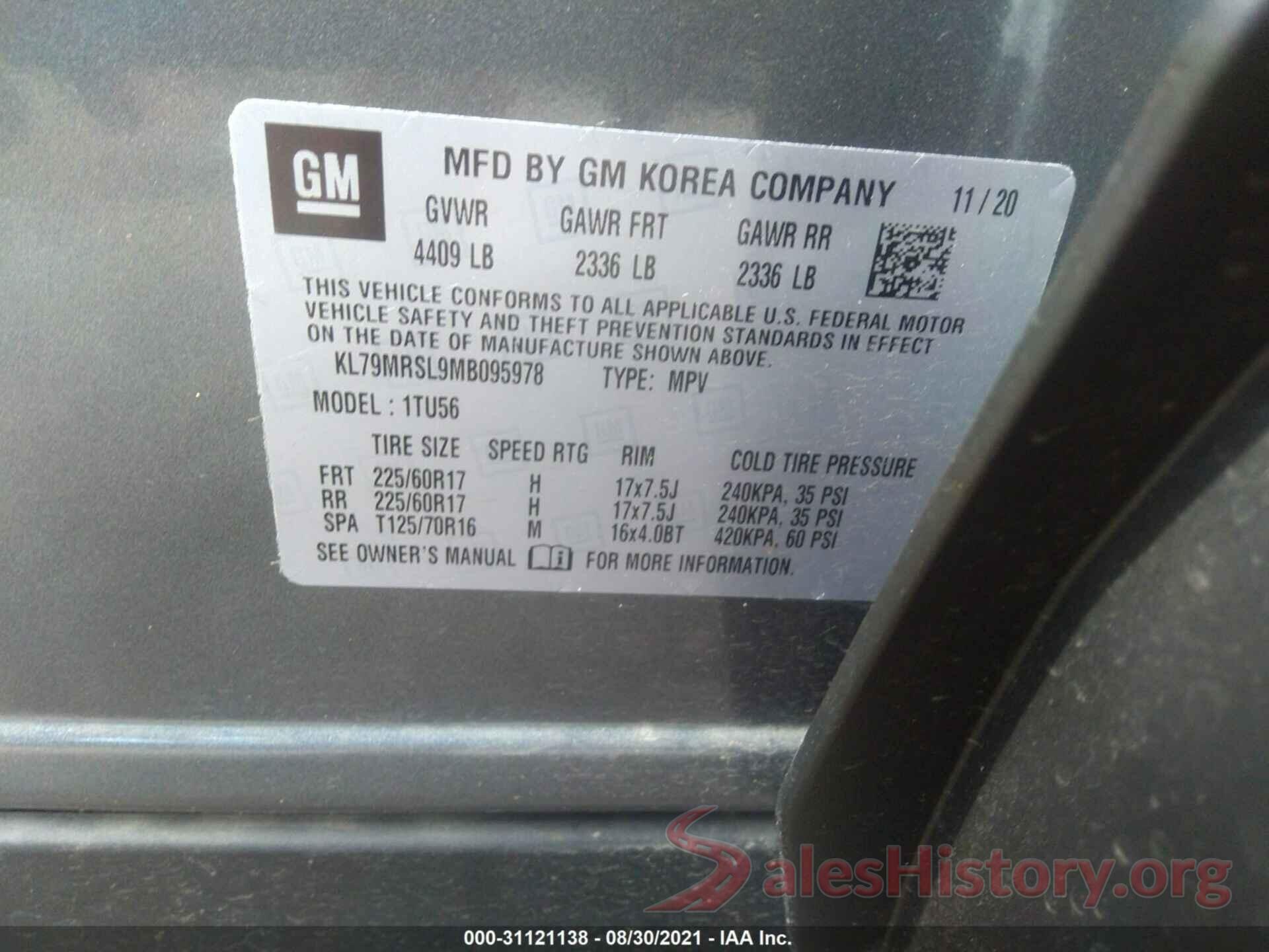 KL79MRSL9MB095978 2021 CHEVROLET TRAILBLAZER