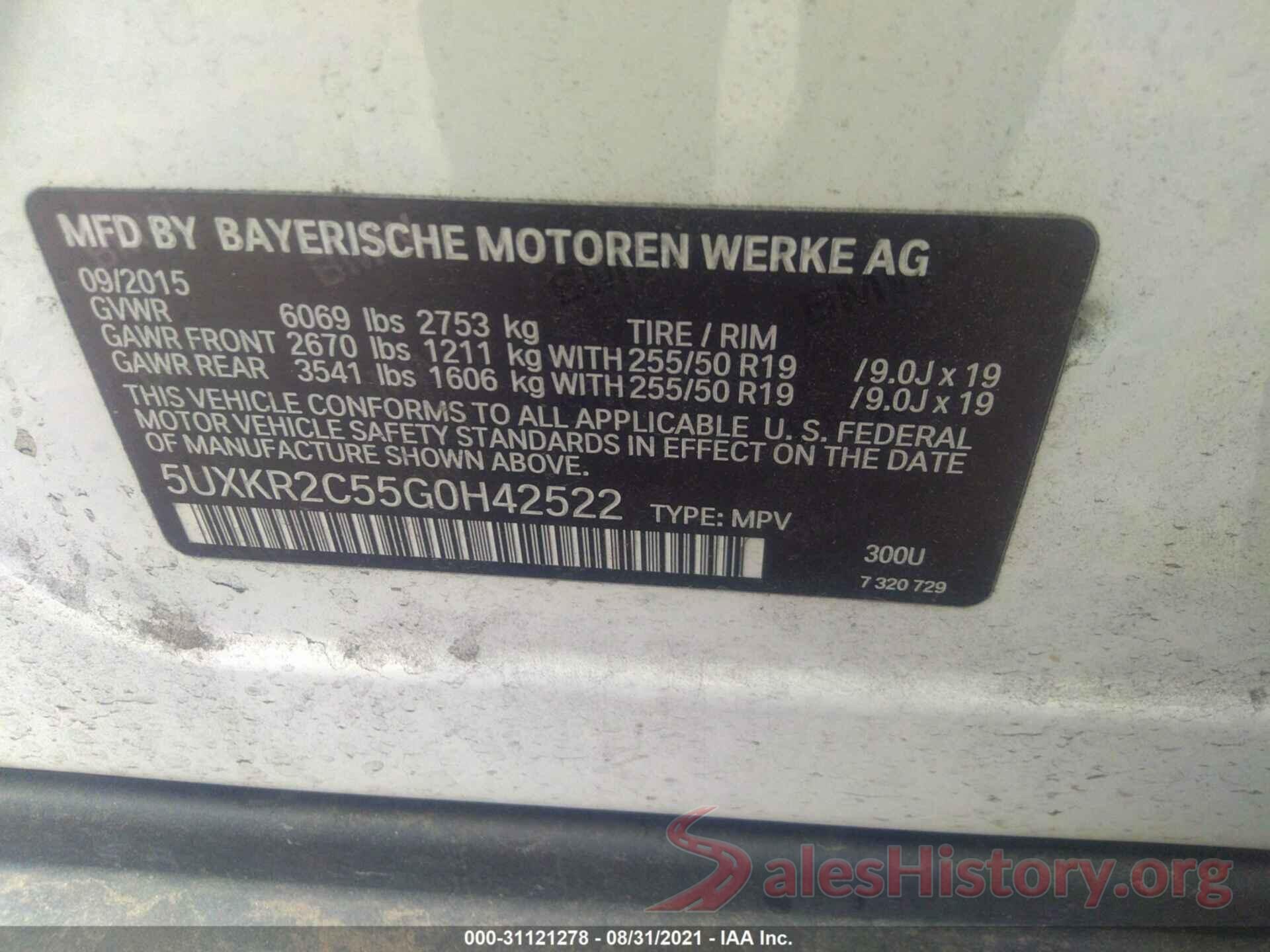 5UXKR2C55G0H42522 2016 BMW X5