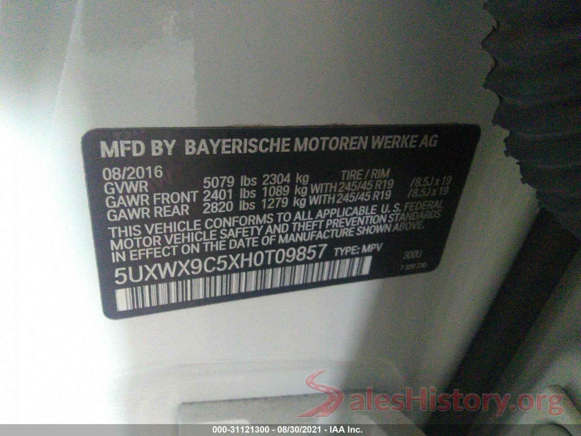 5UXWX9C5XH0T09857 2017 BMW X3