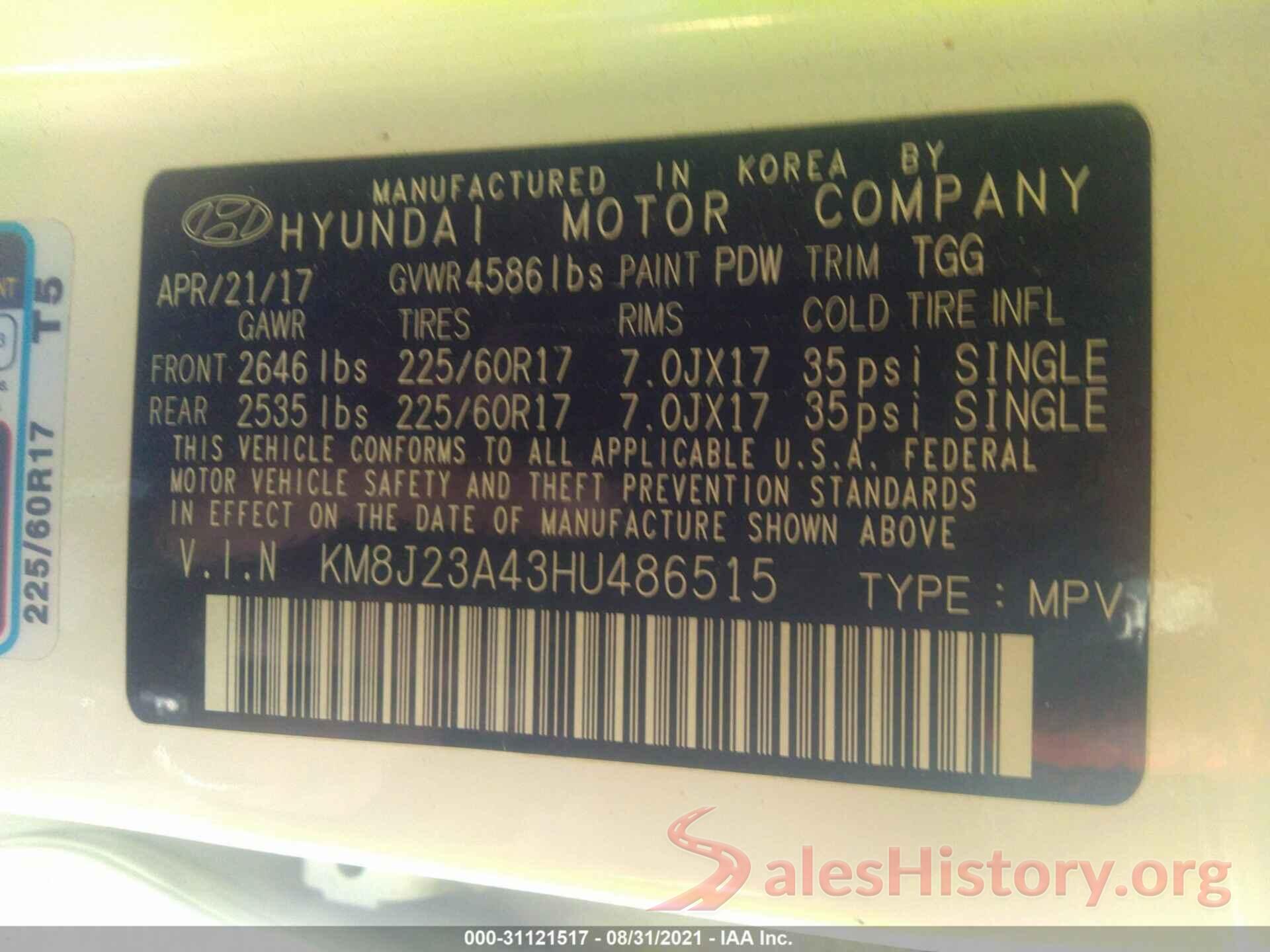 KM8J23A43HU486515 2017 HYUNDAI TUCSON