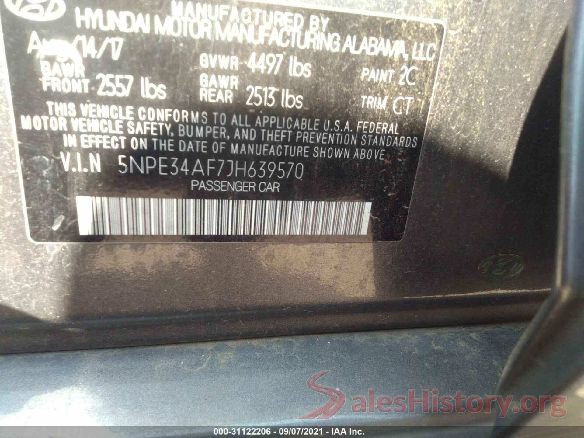 5NPE34AF7JH639570 2018 HYUNDAI SONATA