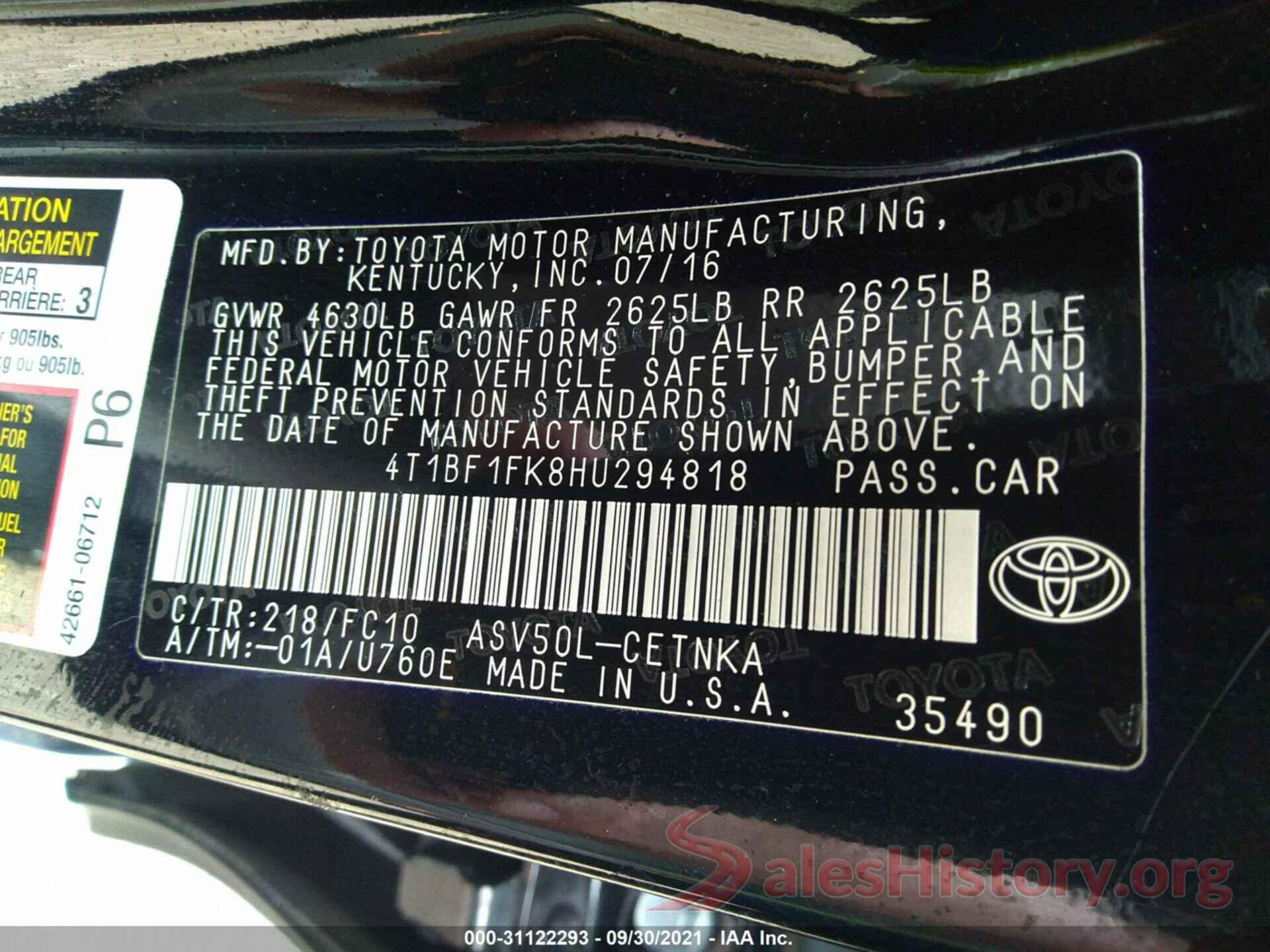 4T1BF1FK8HU294818 2017 TOYOTA CAMRY