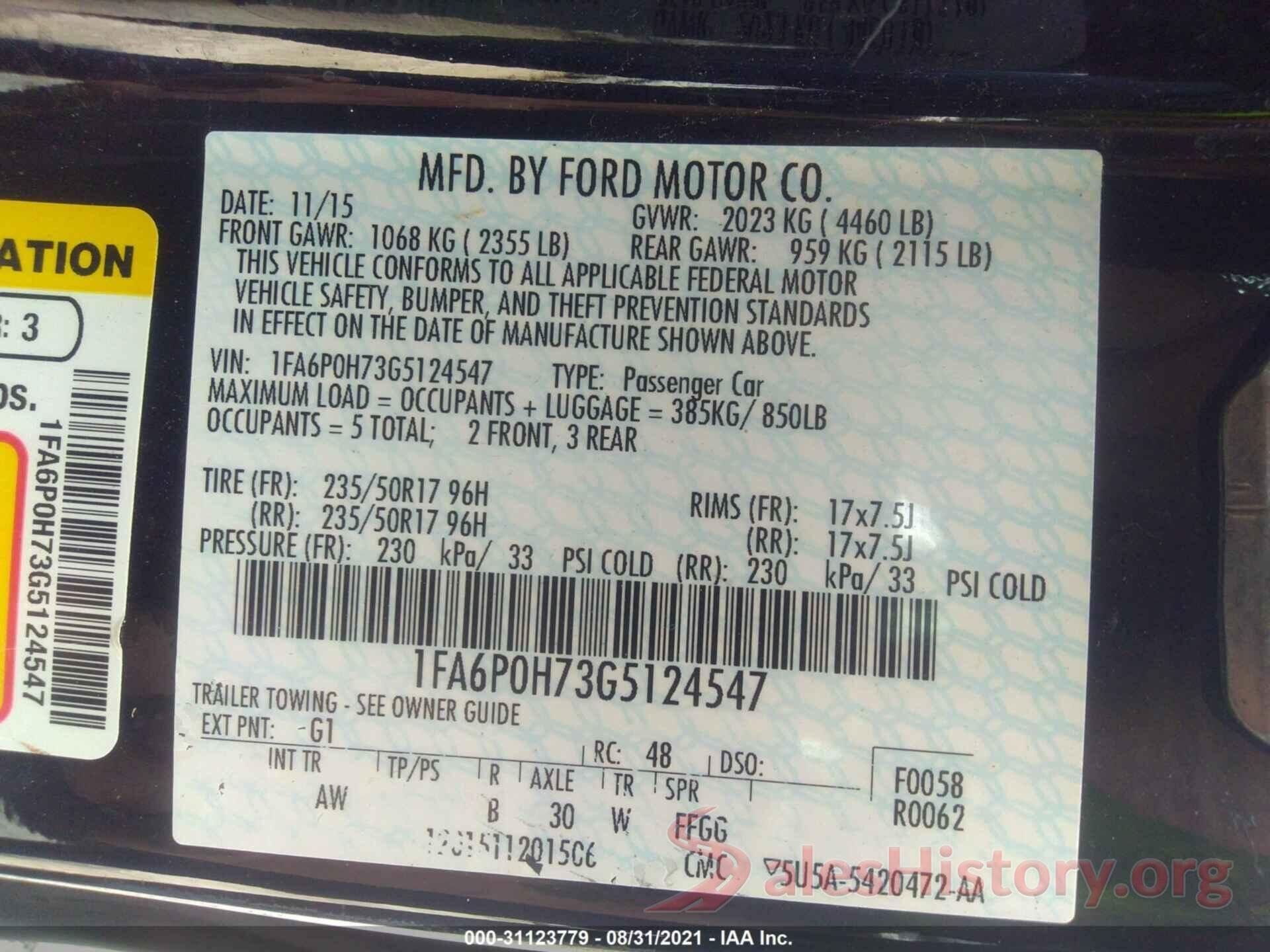 1FA6P0H73G5124547 2016 FORD FUSION