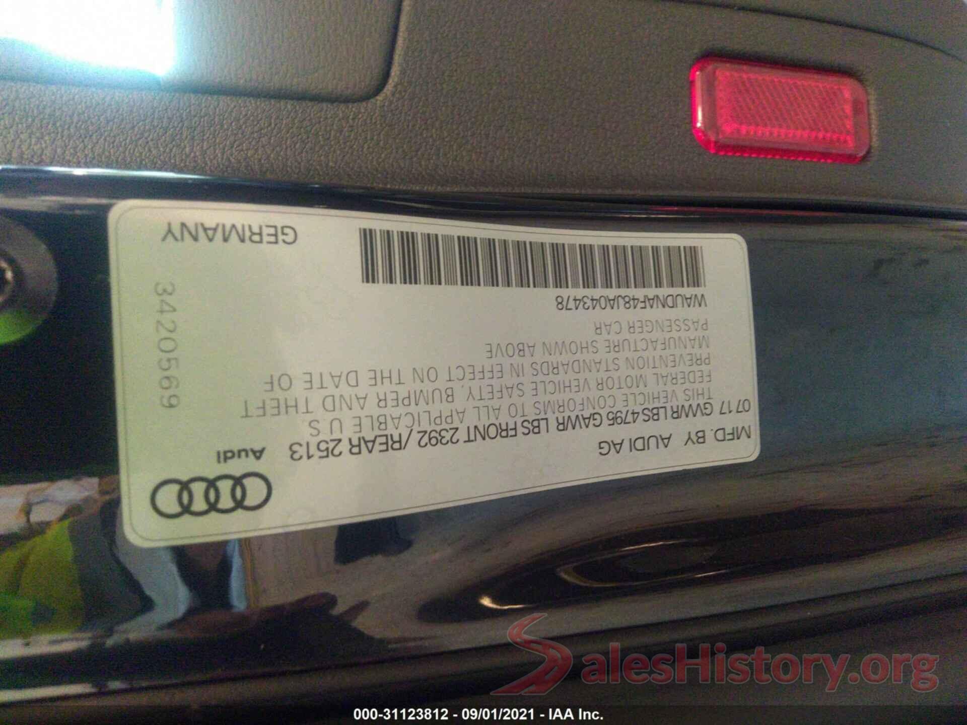 WAUDNAF48JA043478 2018 AUDI A4