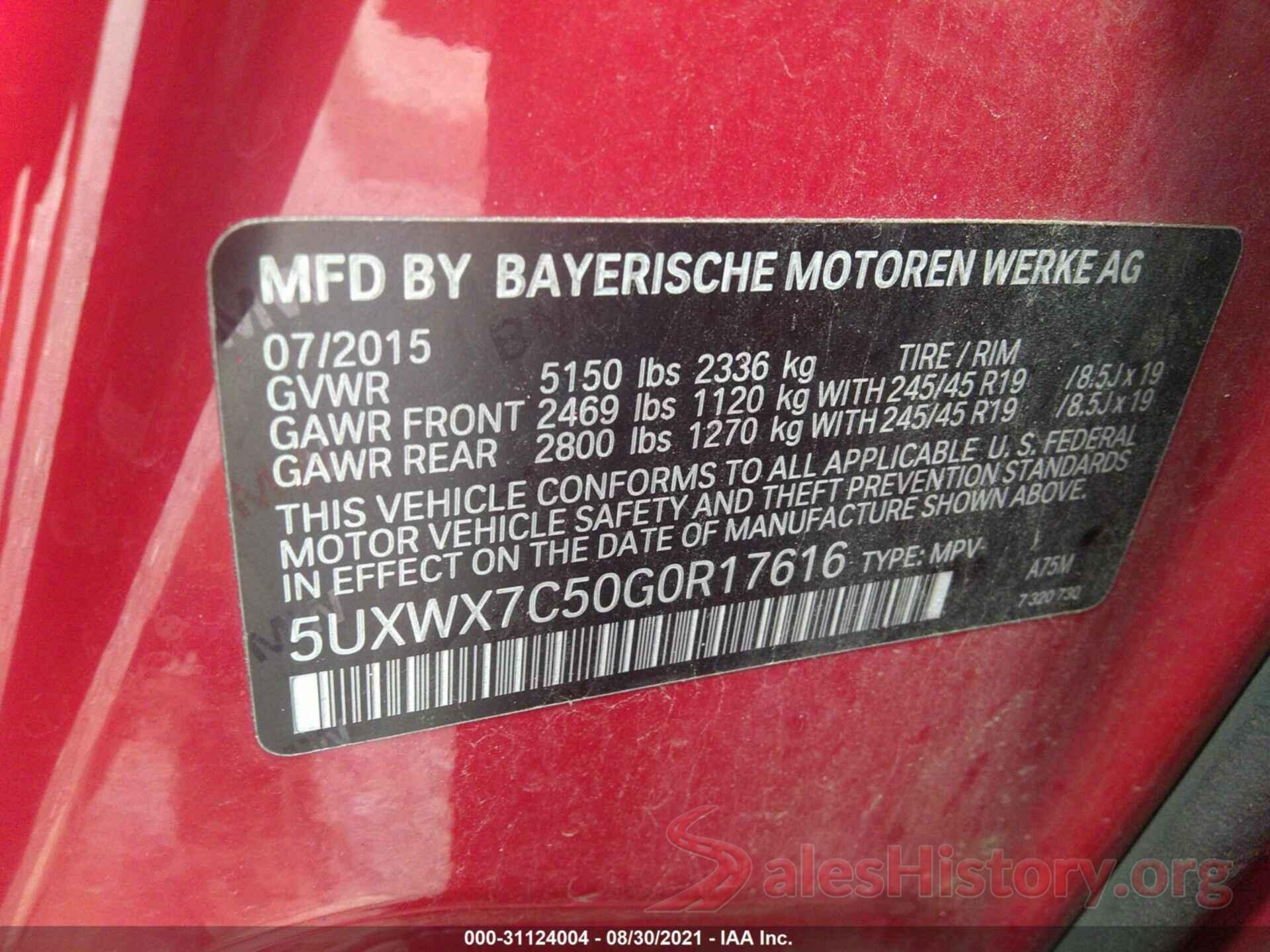 5UXWX7C50G0R17616 2016 BMW X3