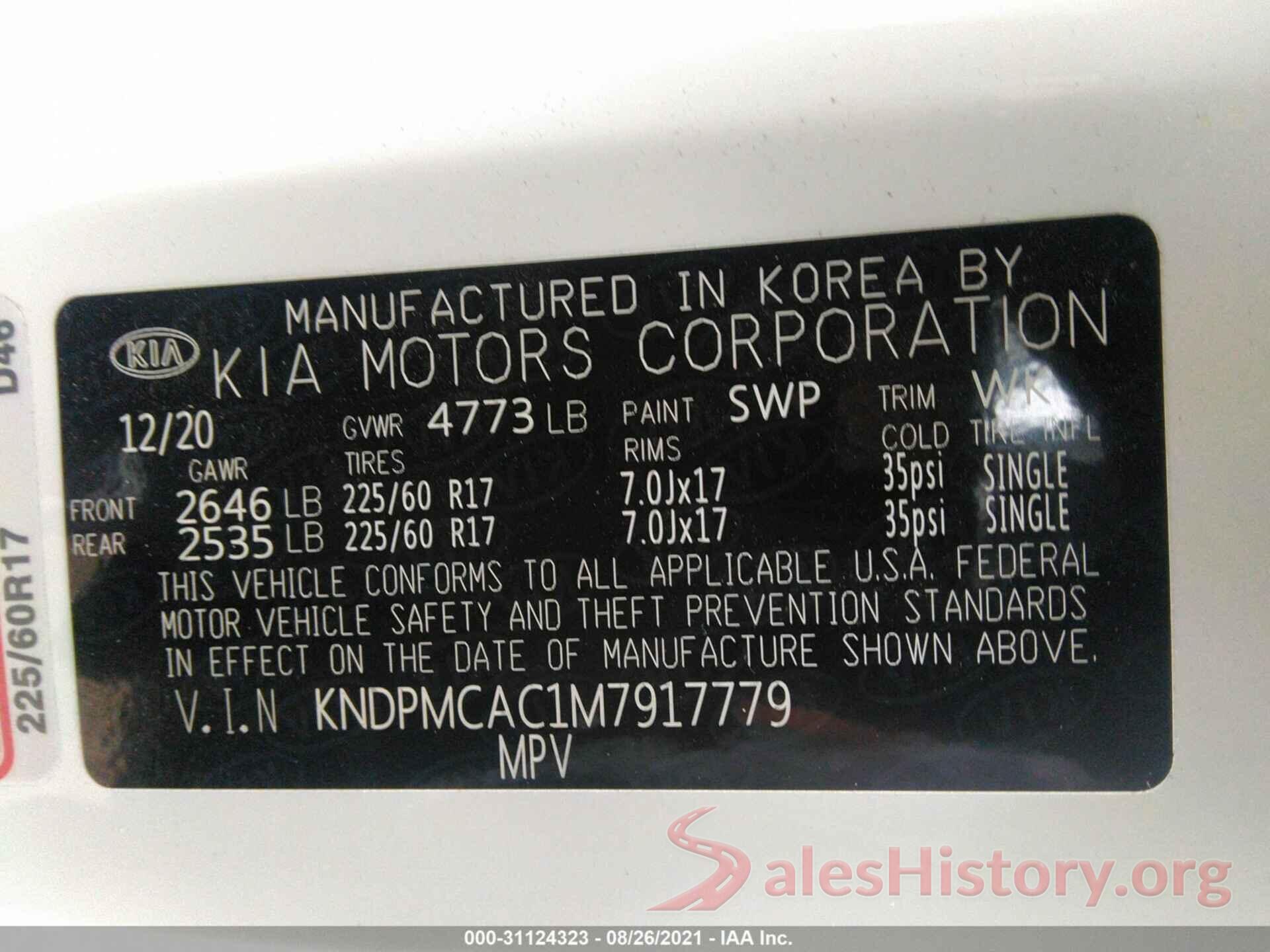 KNDPMCAC1M7917779 2021 KIA SPORTAGE