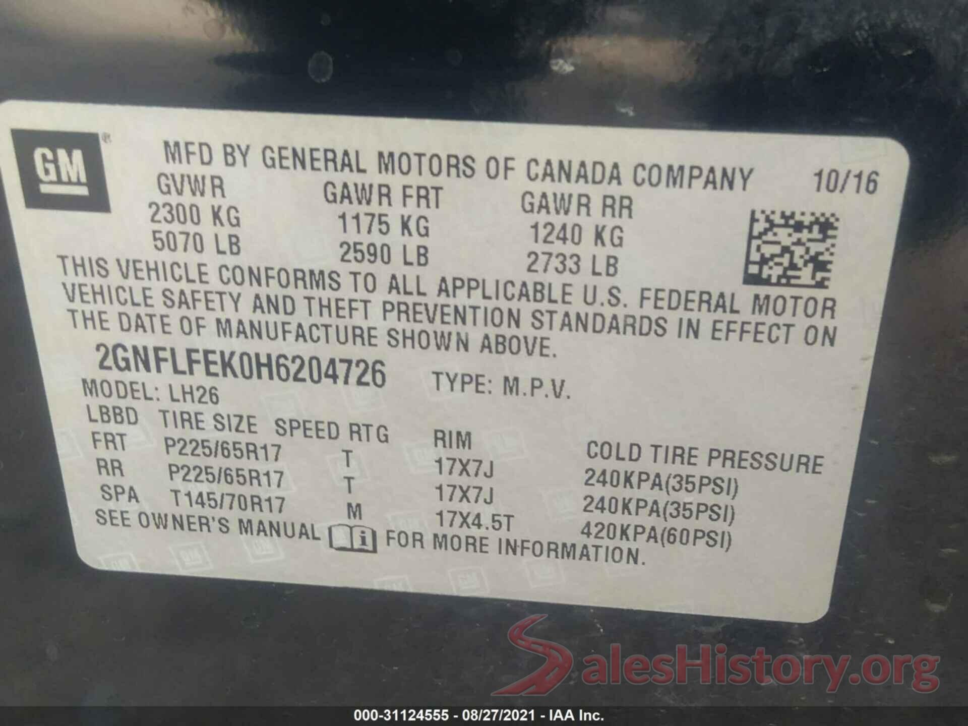 2GNFLFEK0H6204726 2017 CHEVROLET EQUINOX