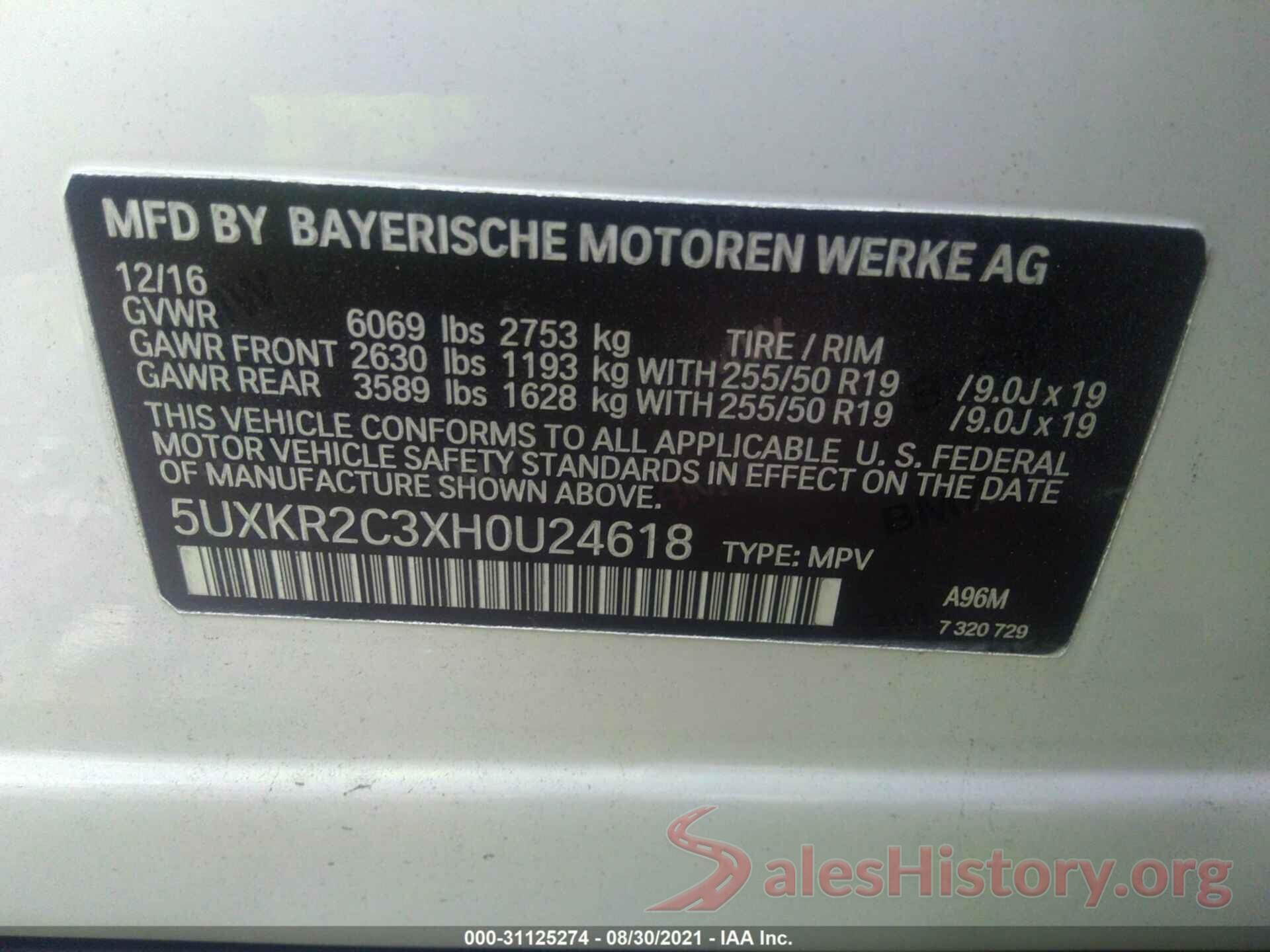 5UXKR2C3XH0U24618 2017 BMW X5