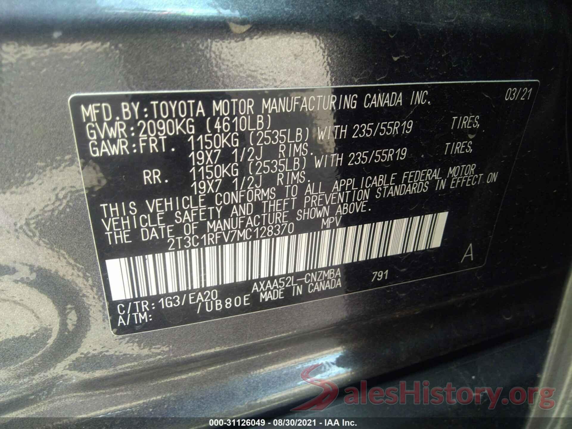 2T3C1RFV7MC128370 2021 TOYOTA RAV4