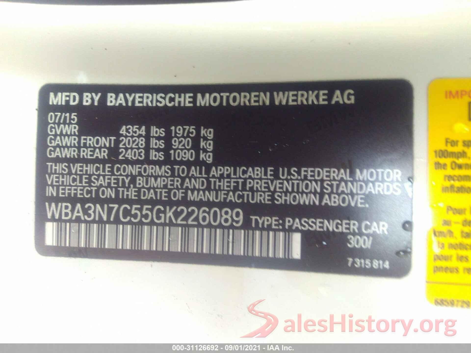 WBA3N7C55GK226089 2016 BMW 4 SERIES