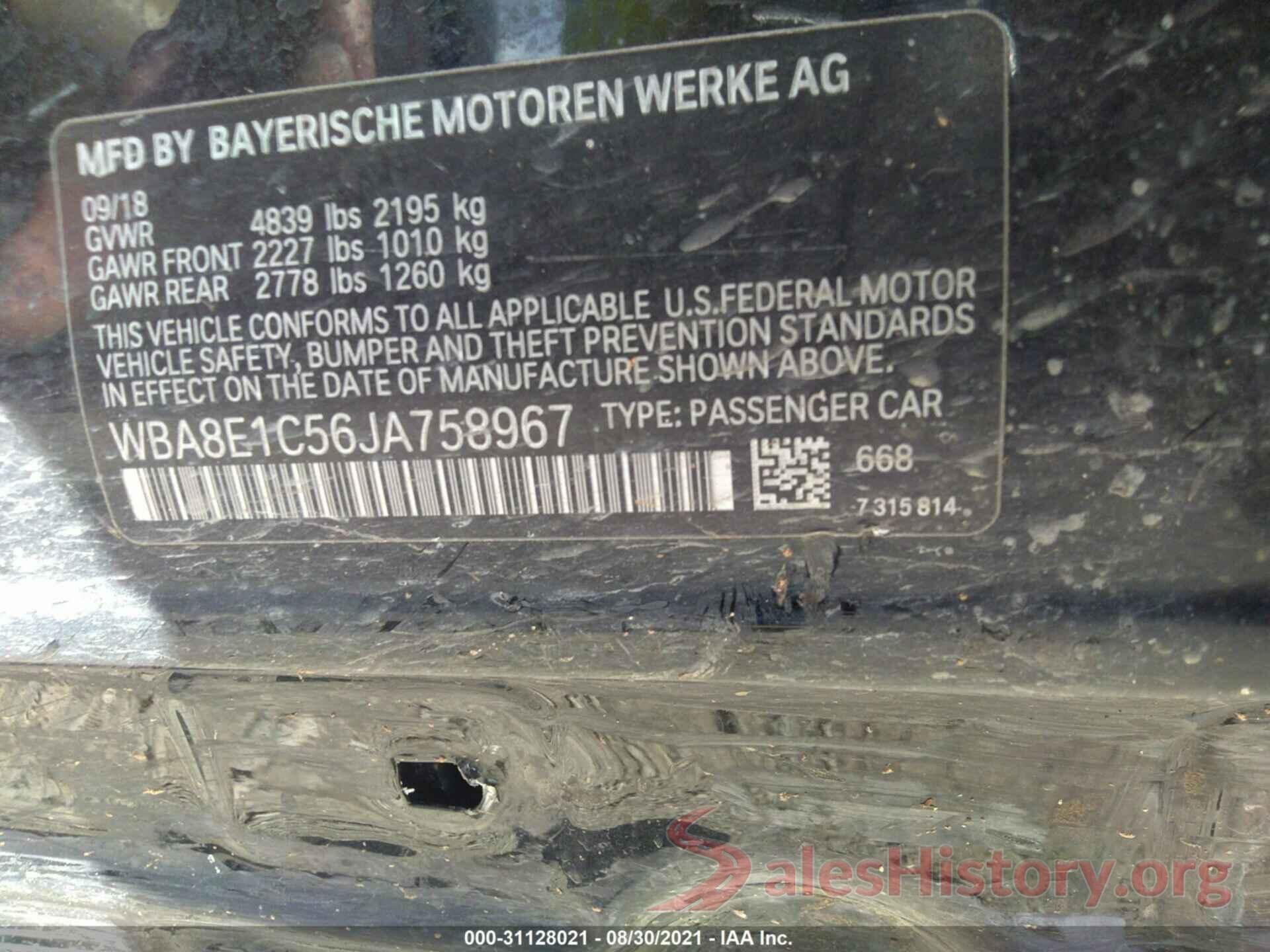 WBA8E1C56JA758967 2018 BMW 3 SERIES