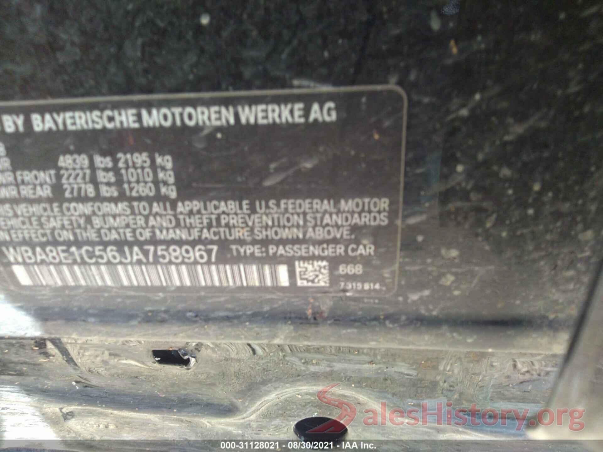 WBA8E1C56JA758967 2018 BMW 3 SERIES