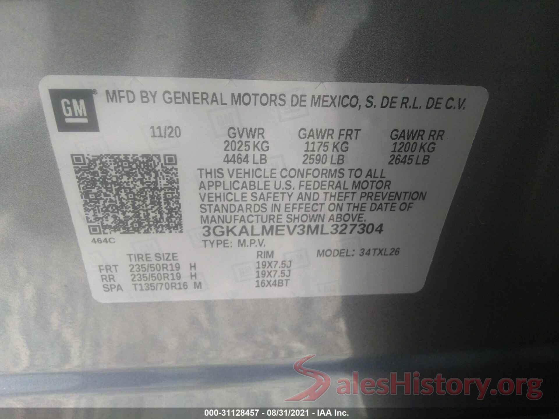 3GKALMEV3ML327304 2021 GMC TERRAIN