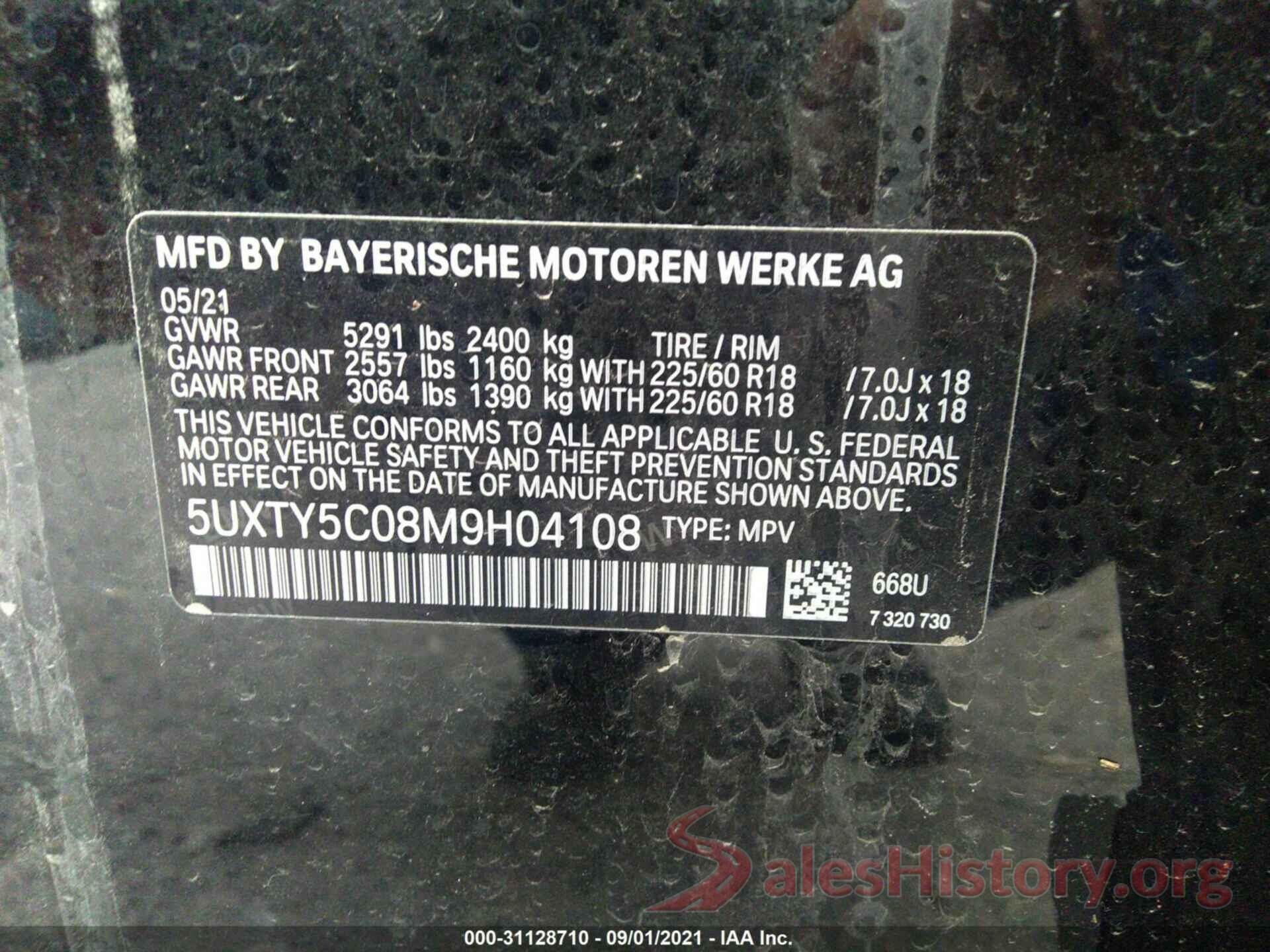 5UXTY5C08M9H04108 2021 BMW X3