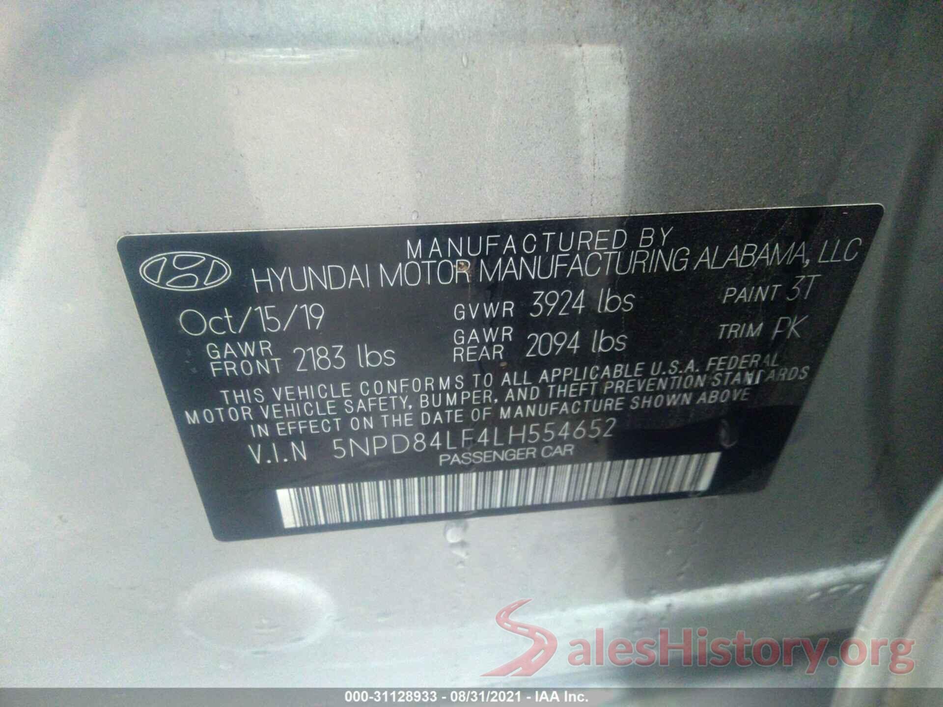 5NPD84LF4LH554652 2020 HYUNDAI ELANTRA