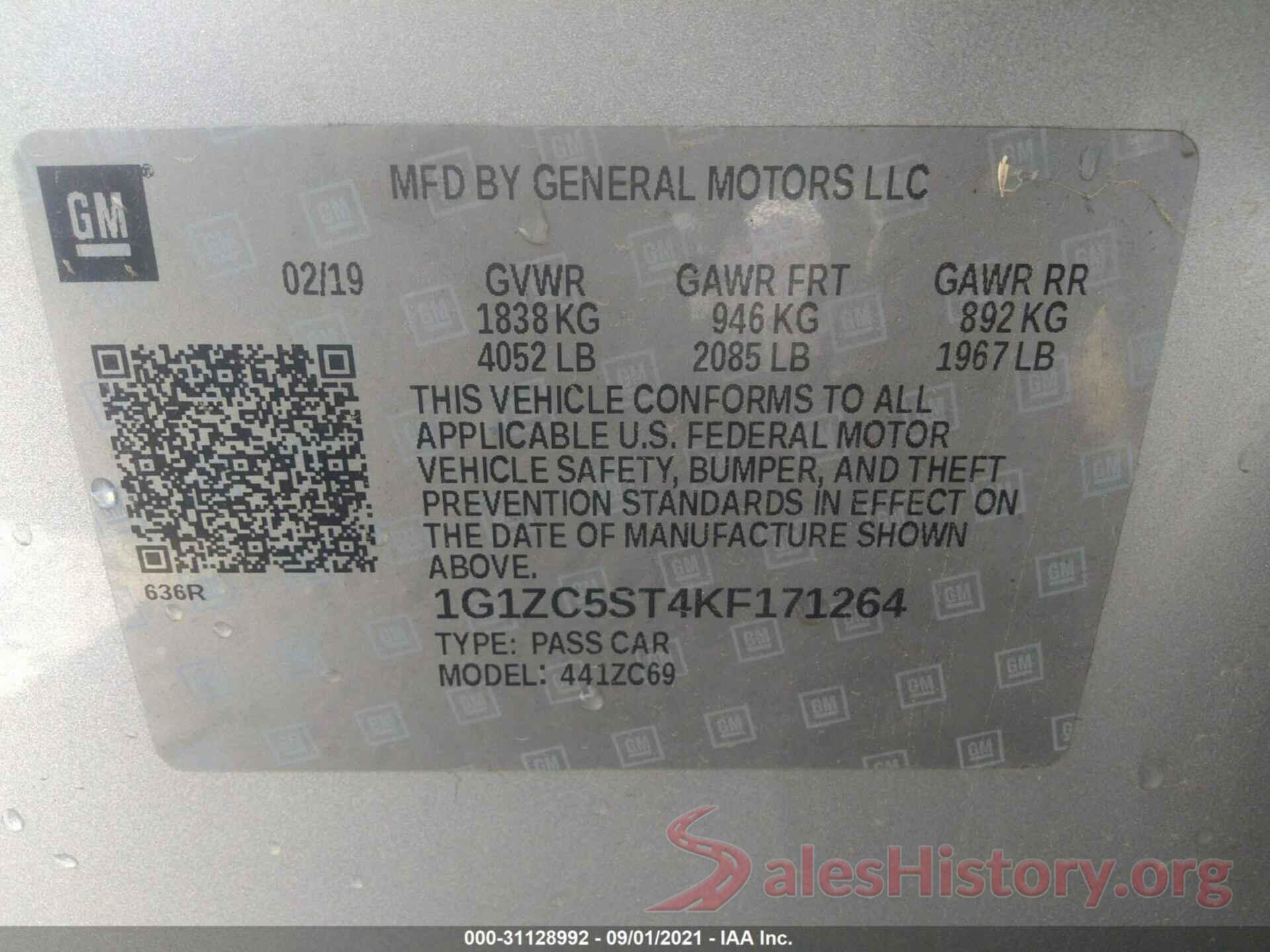 1G1ZC5ST4KF171264 2019 CHEVROLET MALIBU