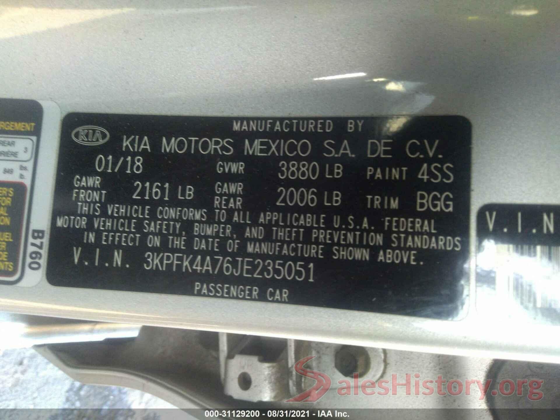 3KPFK4A76JE235051 2018 KIA FORTE