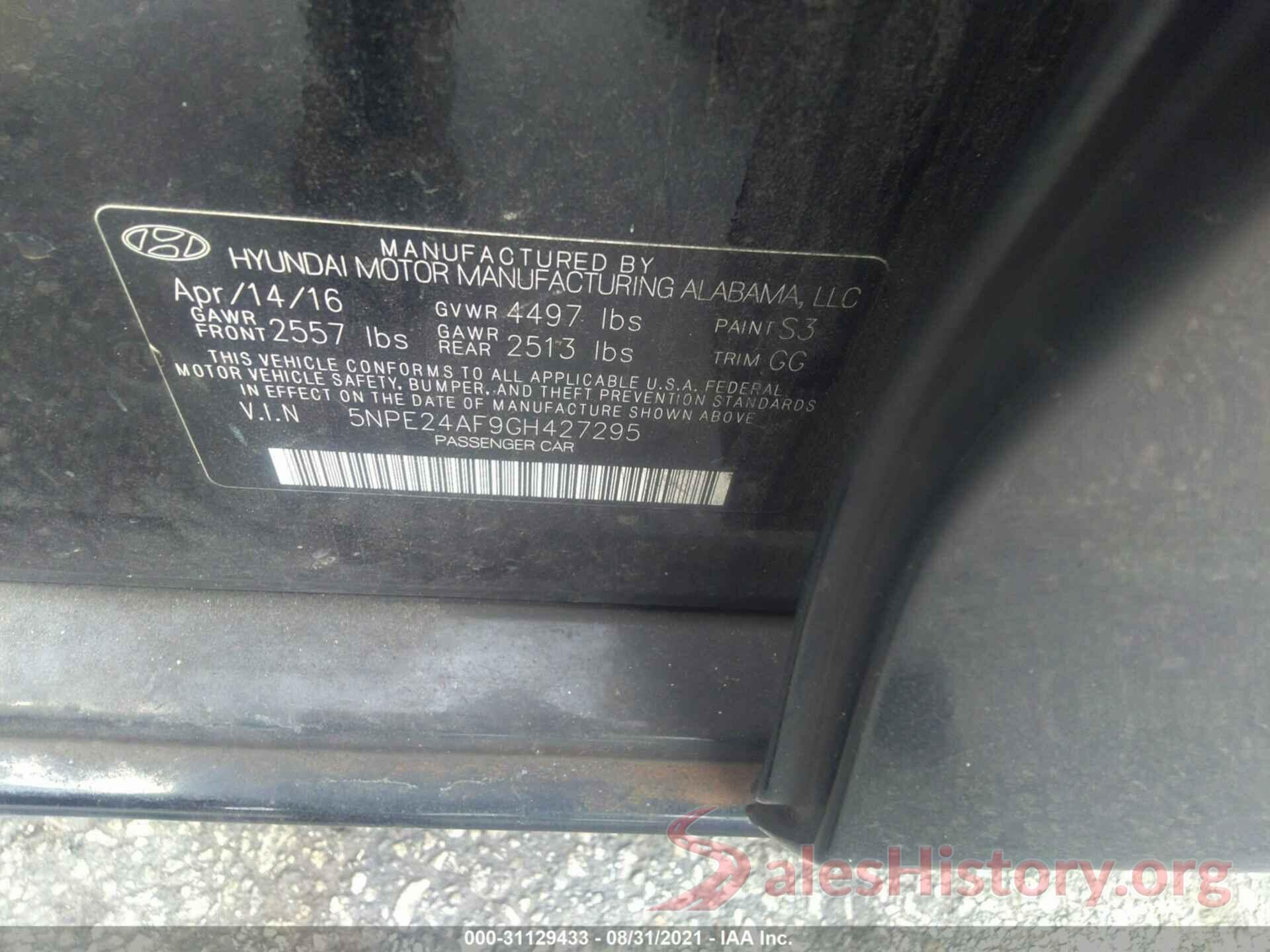 5NPE24AF9GH427295 2016 HYUNDAI SONATA