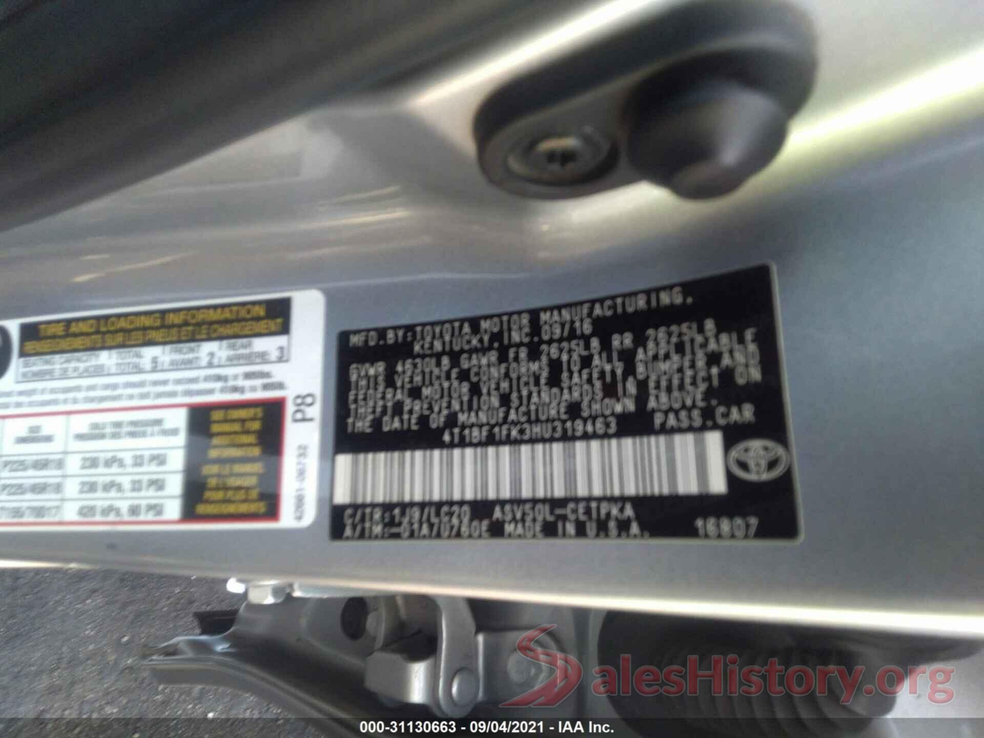 4T1BF1FK3HU319463 2017 TOYOTA CAMRY