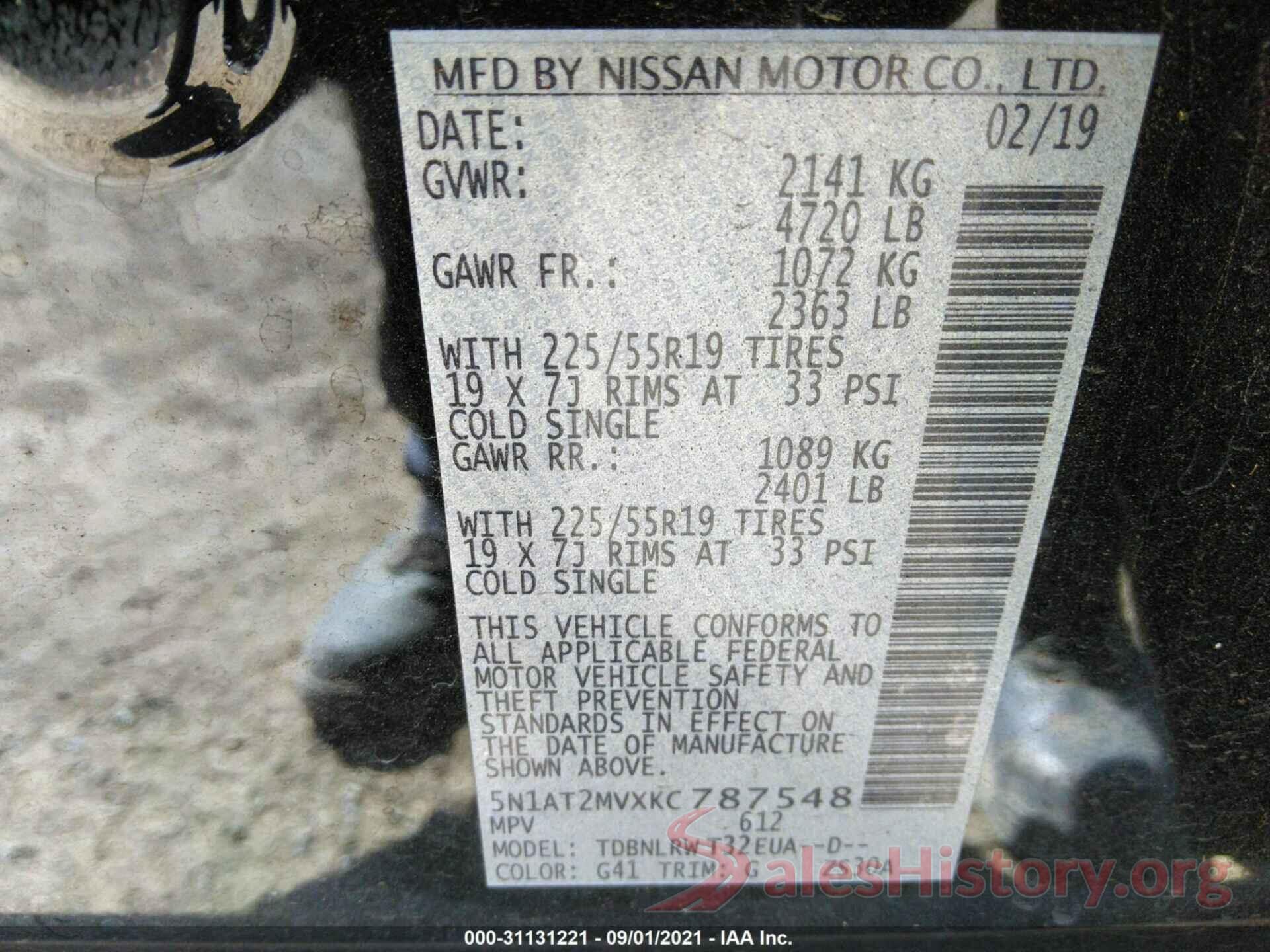 5N1AT2MVXKC787548 2019 NISSAN ROGUE