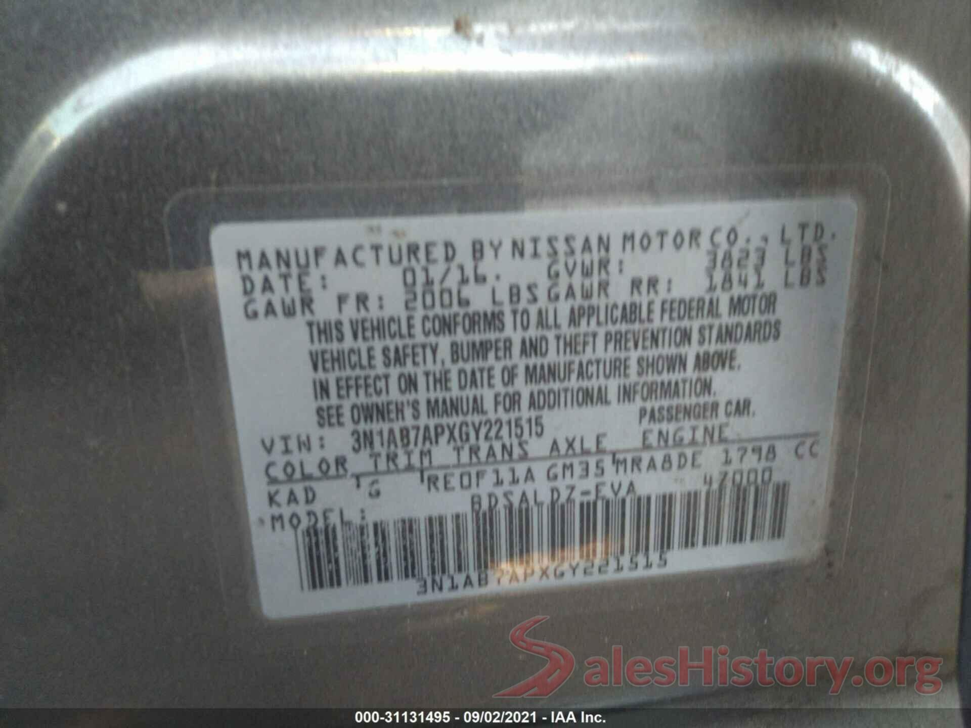 3N1AB7APXGY221515 2016 NISSAN SENTRA