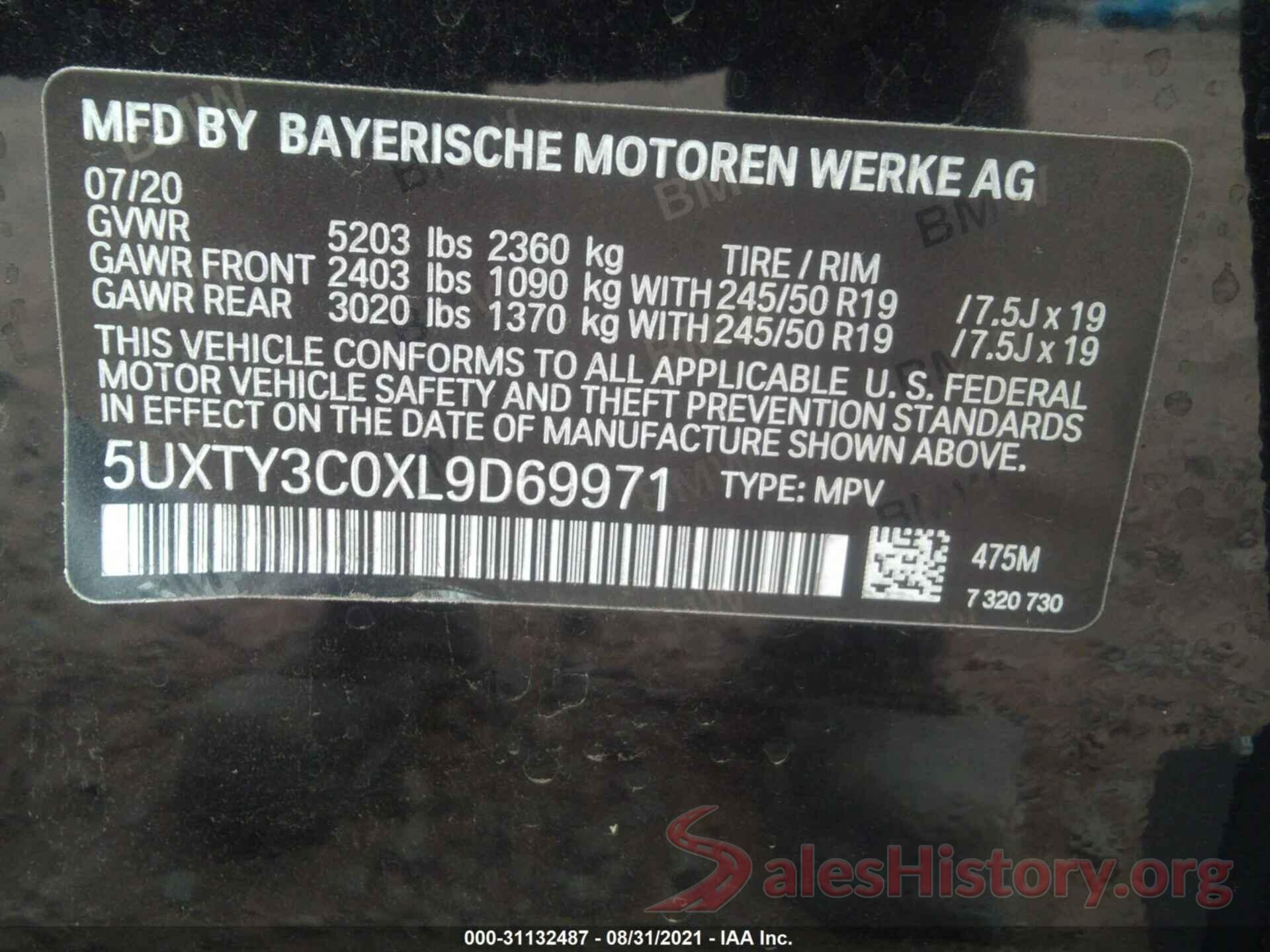 5UXTY3C0XL9D69971 2020 BMW X3