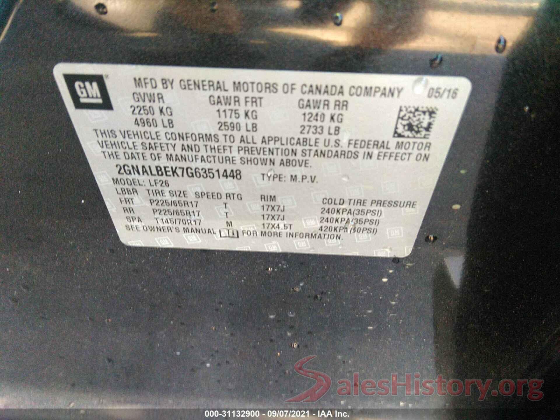 2GNALBEK7G6351448 2016 CHEVROLET EQUINOX