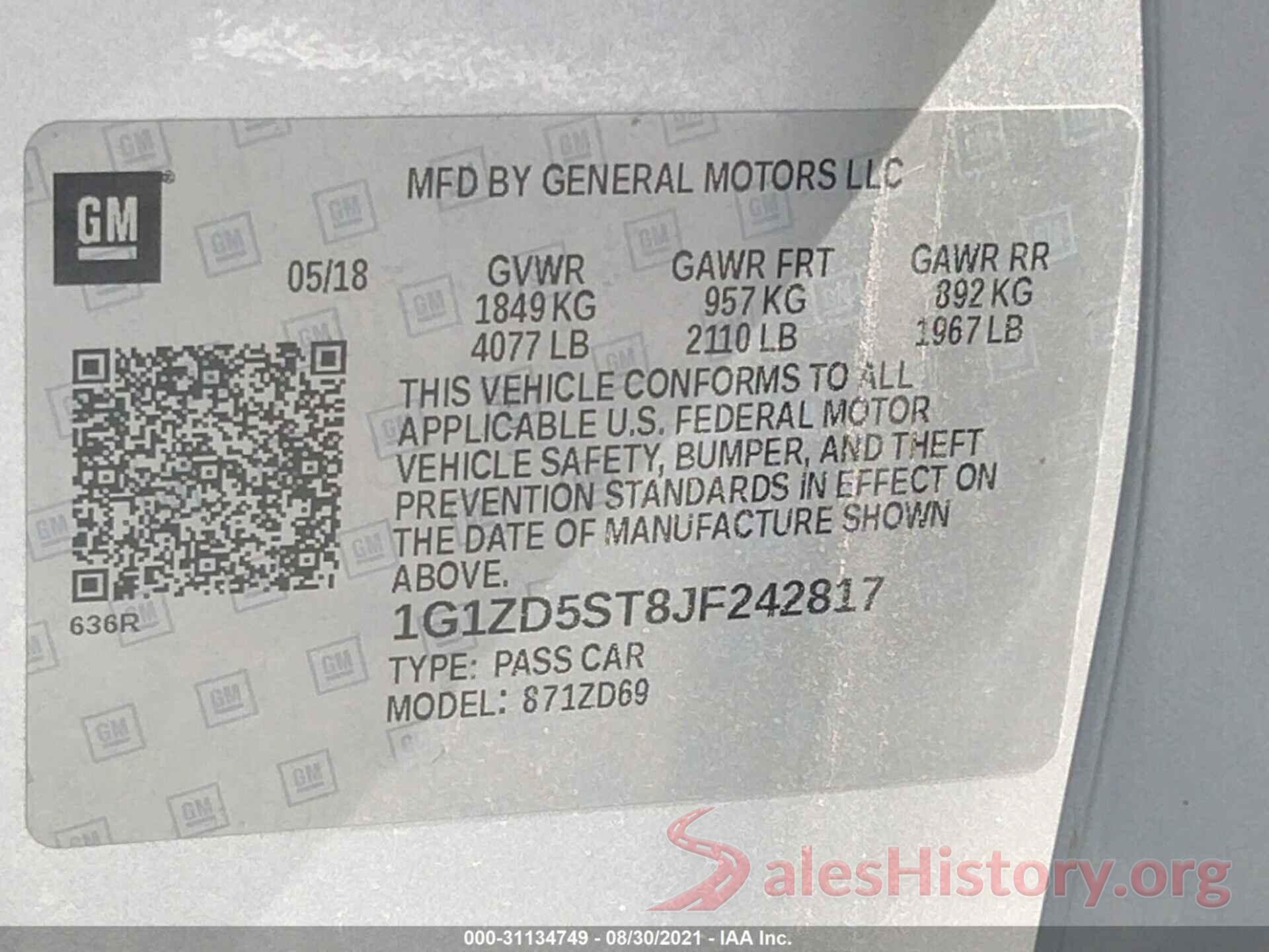 1G1ZD5ST8JF242817 2018 CHEVROLET MALIBU