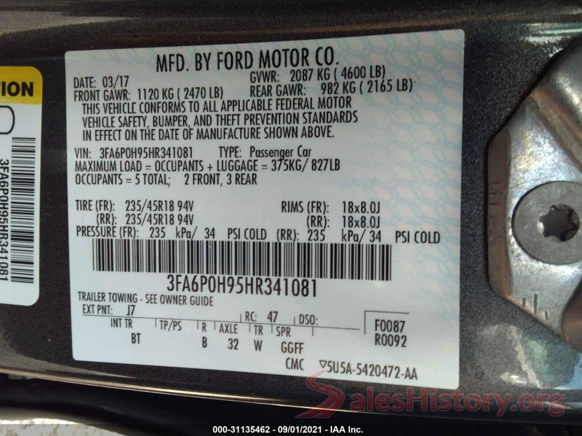 3FA6P0H95HR341081 2017 FORD FUSION