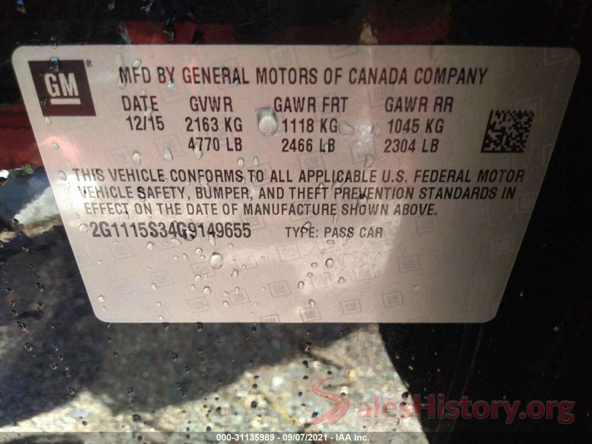 2G1115S34G9149655 2016 CHEVROLET IMPALA