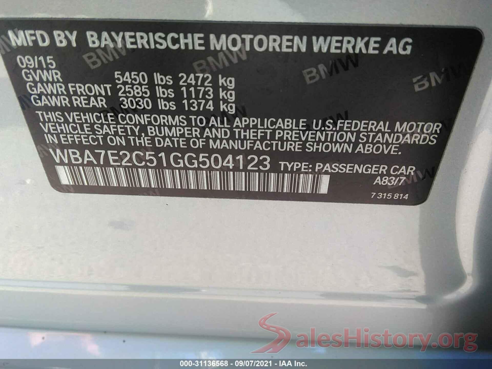 WBA7E2C51GG504123 2016 BMW 7 SERIES