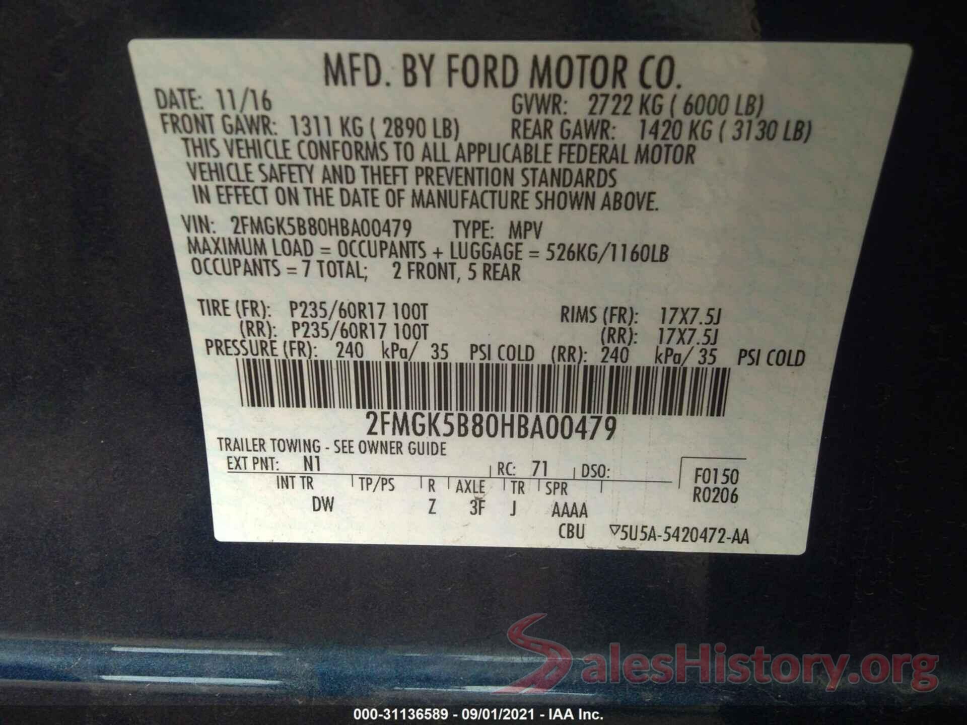 2FMGK5B80HBA00479 2017 FORD FLEX