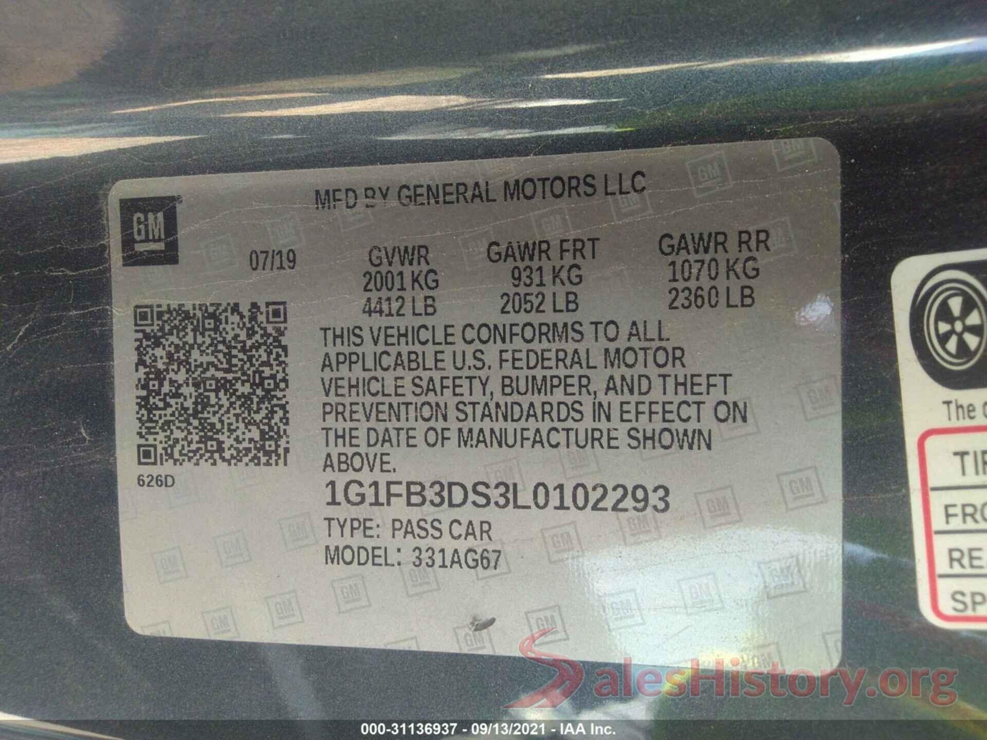 1G1FB3DS3L0102293 2020 CHEVROLET CAMARO